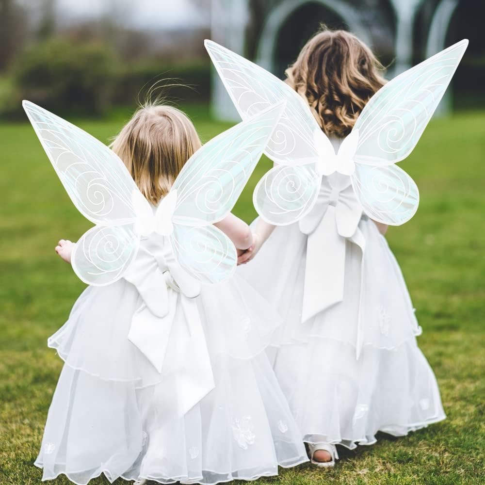 Butterfly Fairy Halloween Costume Angel Wings,Fairy Wings Dress up Sparkling Sheer Wings for Kids Girls Women (White)
