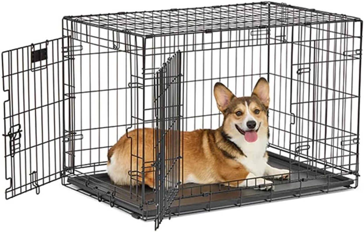 36" Dog Crate Cage, Double Door Folding Dog Cage, Pet Kennel Crates with Removable Tray, Dog Fence House Outdoor Indoor Portable Carrier image number 2