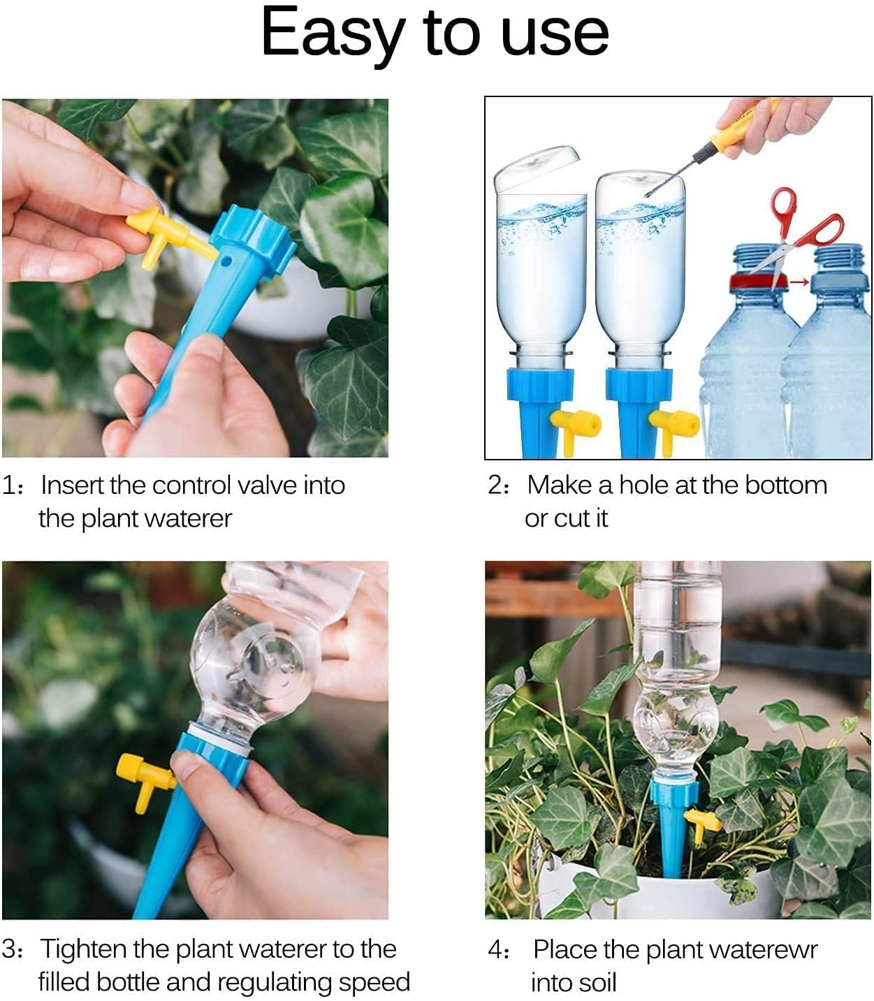 Plant Waterer,12Pcs Adjustable Self Watering Spikes, Plant Watering Devices with Slow Release Control Valve Switch, Automatic Vacation Drip Irrigation Spike System for Indoor & Outdoor Plants and Flowers image number 1