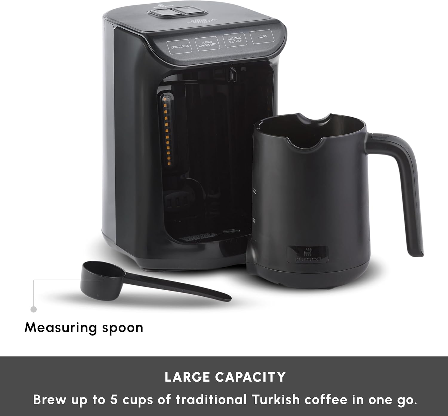 KARACA Hatır K&ouml;z Turkish Coffee Machine for 5 People, 535W, Fully Automatic, Simple and Traditional Coffee Maker, Shiny Black image number 5