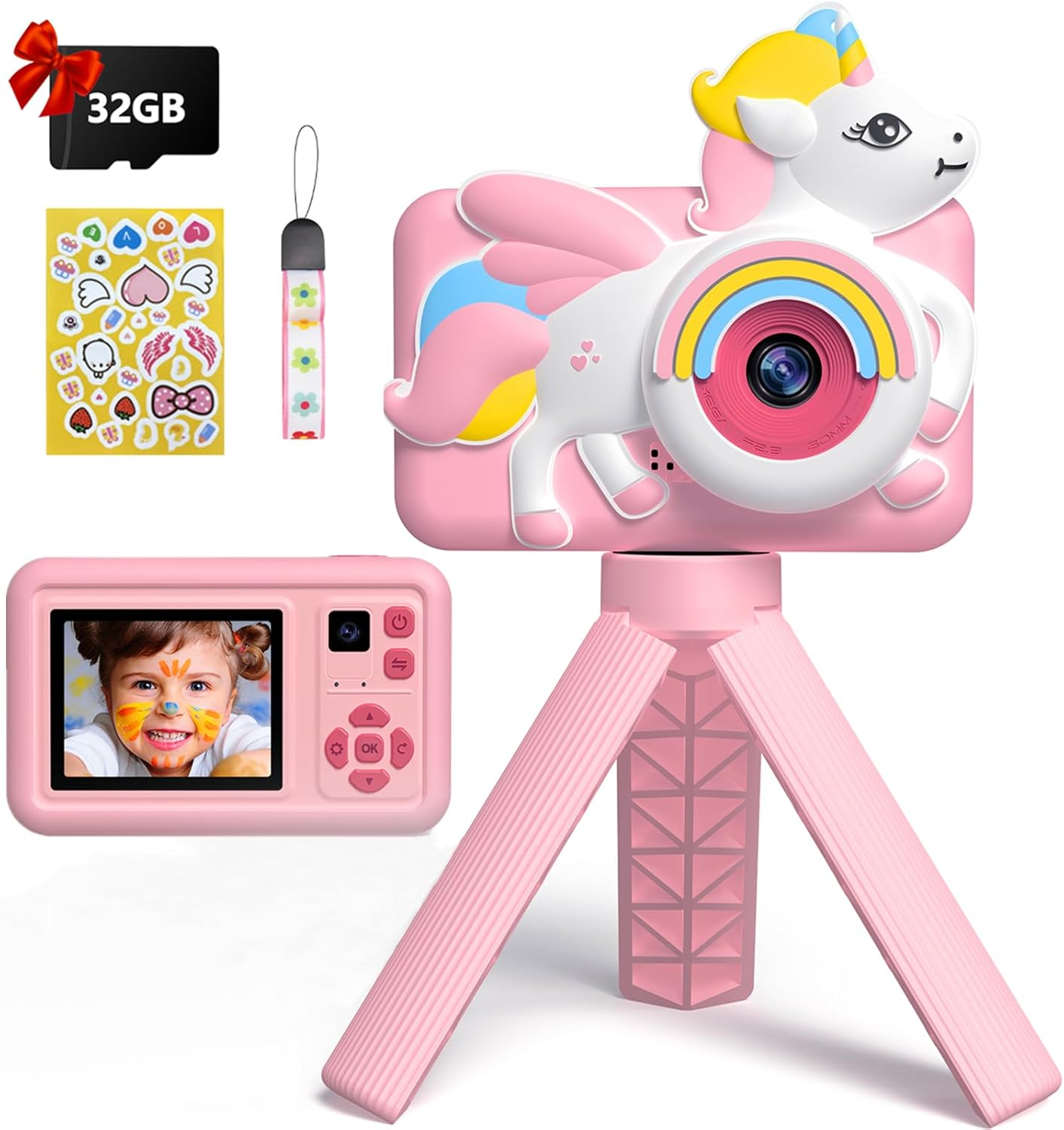 Bluefire Kids Selfie Camera, Mini 2 Inch Screen HD Digital Camera for Kids with 32GB SD Card & Cartoon Silicone Soft Cover for 4-9 Year Old Girls/Boys(Pink) image number 2