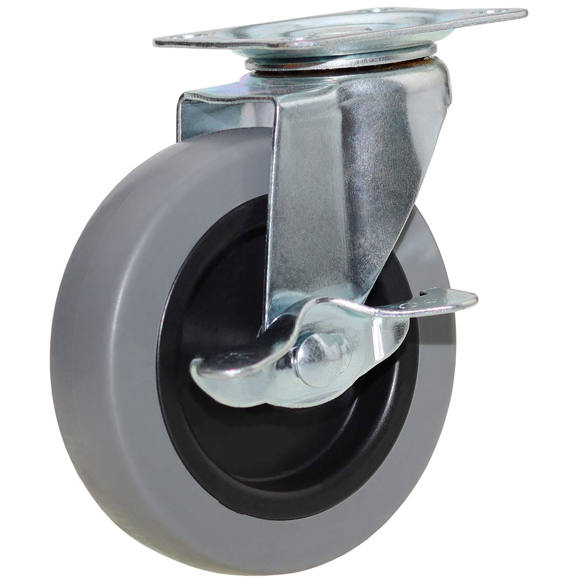 DICASAL Top Plate Casters 4 Inch Side Brake Wheels Durable Heavy Duty Casters Wear Resistant TPR Material Swivel Wheels Castors for Furniture Carts and DIY Tools 4 Pack image number 1