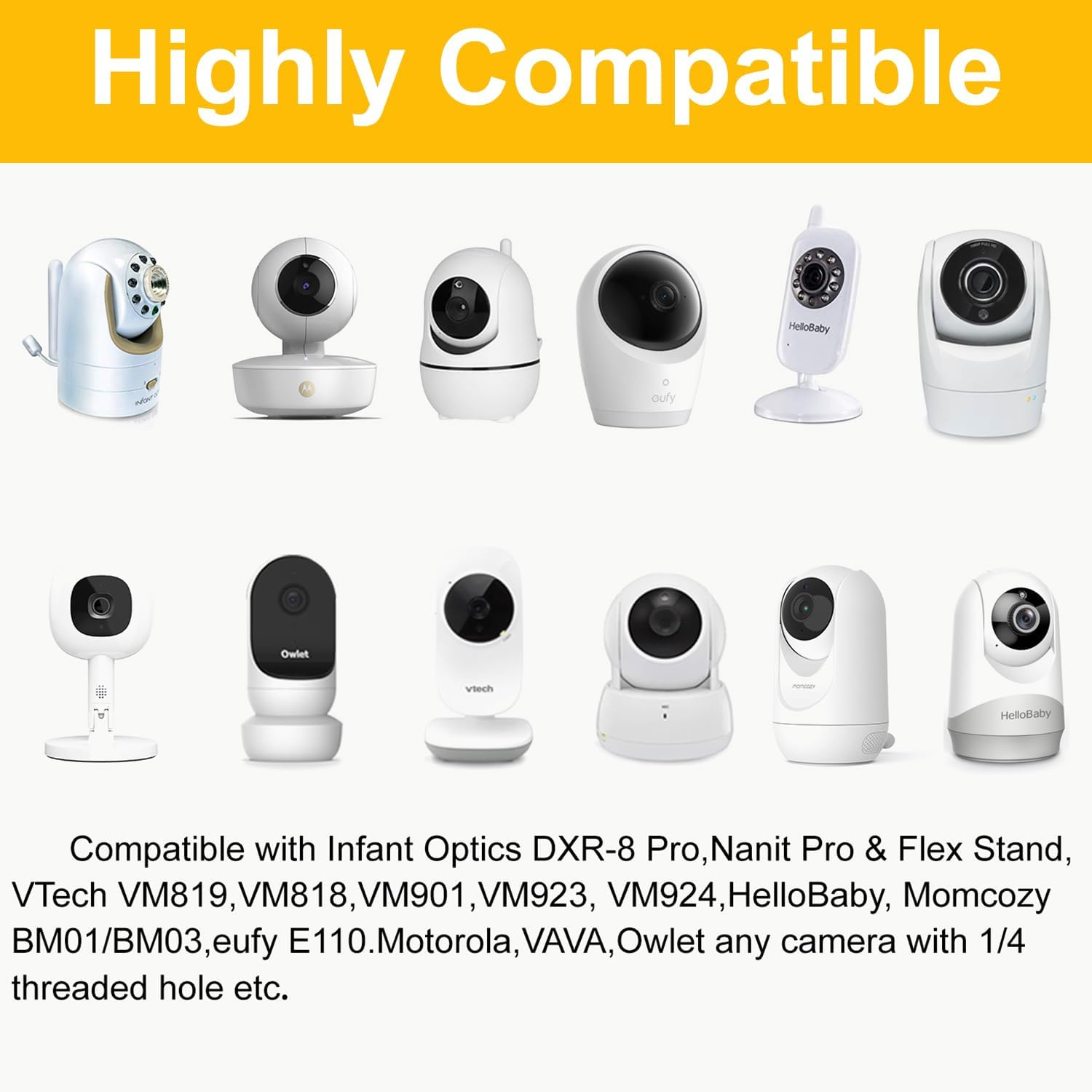 Itodos Baby Monitor Floor Stand Holder for Infant Optics DXR-8 Pro, Motorola,Arlo,Vava,Owlet,Vetch Baby Monitor,Keep Baby Away from Touching,More Safety (IT0160-AB)