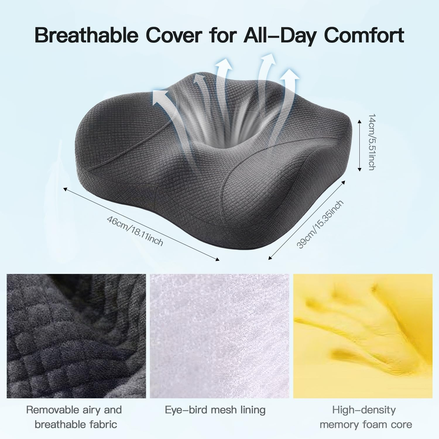 Soopii Seat Cushion for Office Desk Chair,Memory Foam,Sciatica and Tailbone Pain Relief Cushion,Coccyx Cushion for Car,Desk Chairs,Wheelchair,Large image number 5