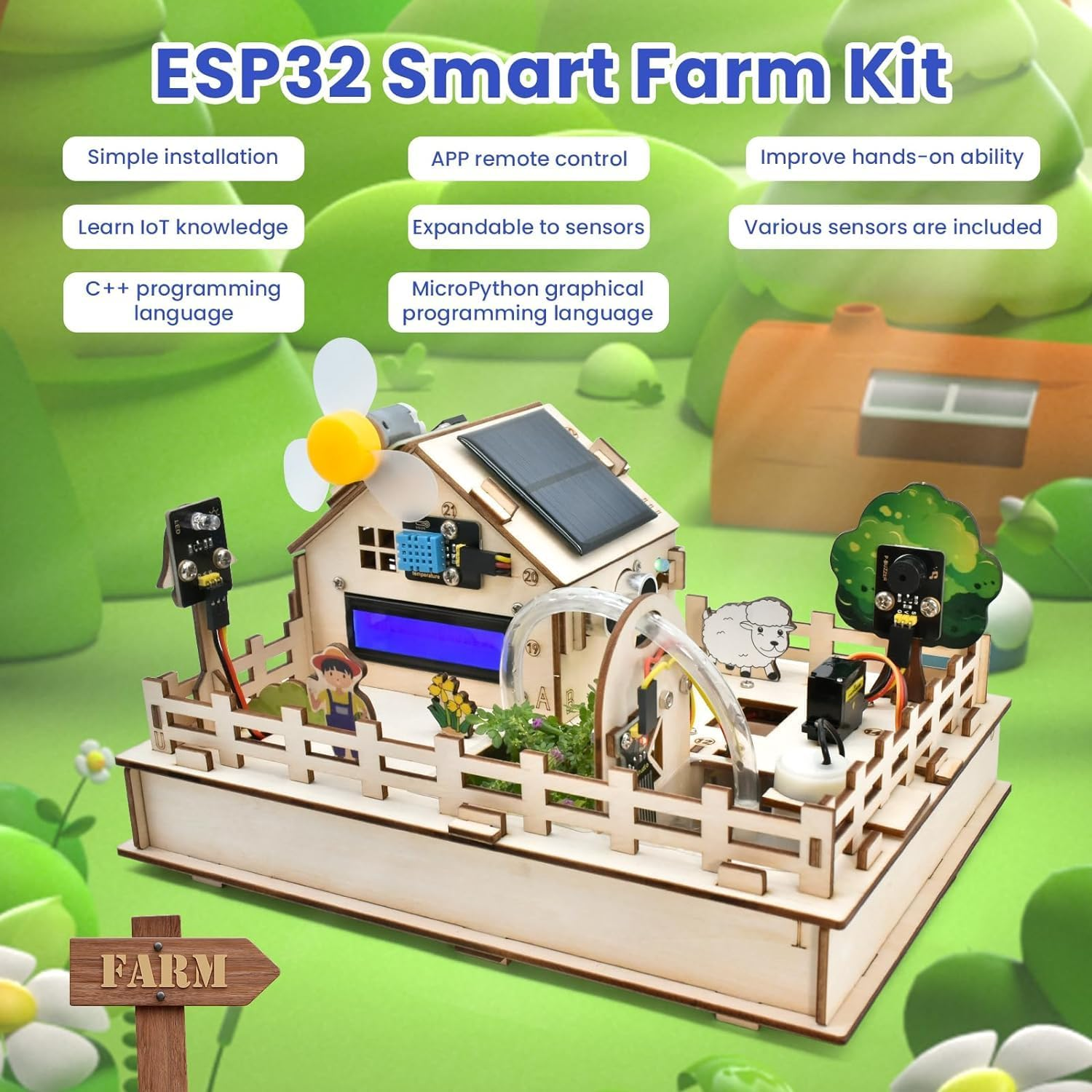 KEYESTUDIO Smart Farm Starter Kit for Arduino ESP32, Engineering Kits Electronics DIY Programming Kit, Compatible with Arduino Scratch Tutorials, STEM Educational Set for Adults Teens 15+