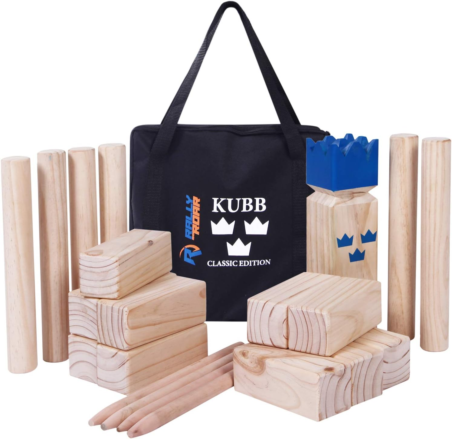 Kubb Game Set Classic or Tournament Size by Rally & Roar - Fun, Interactive Outdoor Family Yard Games - Durable Hardwood Blocks with Travel Bag - for Outside, Lawn, Bars, Backyards&ndash;Families, All Ages image number 2