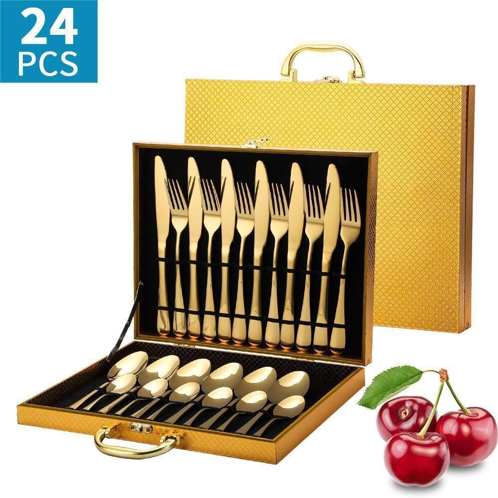 Harmony House Royal Luxurious 24 Piece Gold Stainless Steel Gold Cutlery Set image number 5