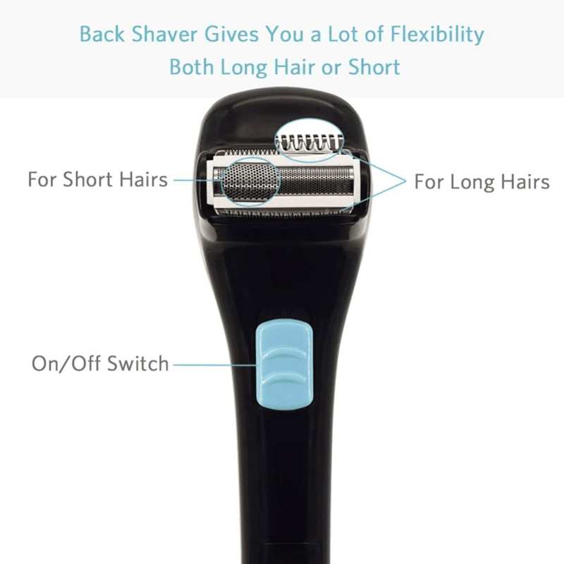 Electric Back Hair Shaver - 180 Degrees Foldable Back Shavers Removal Shave Wet or Dry Detachable Body Hair Trimmer for Men Travel image number 2