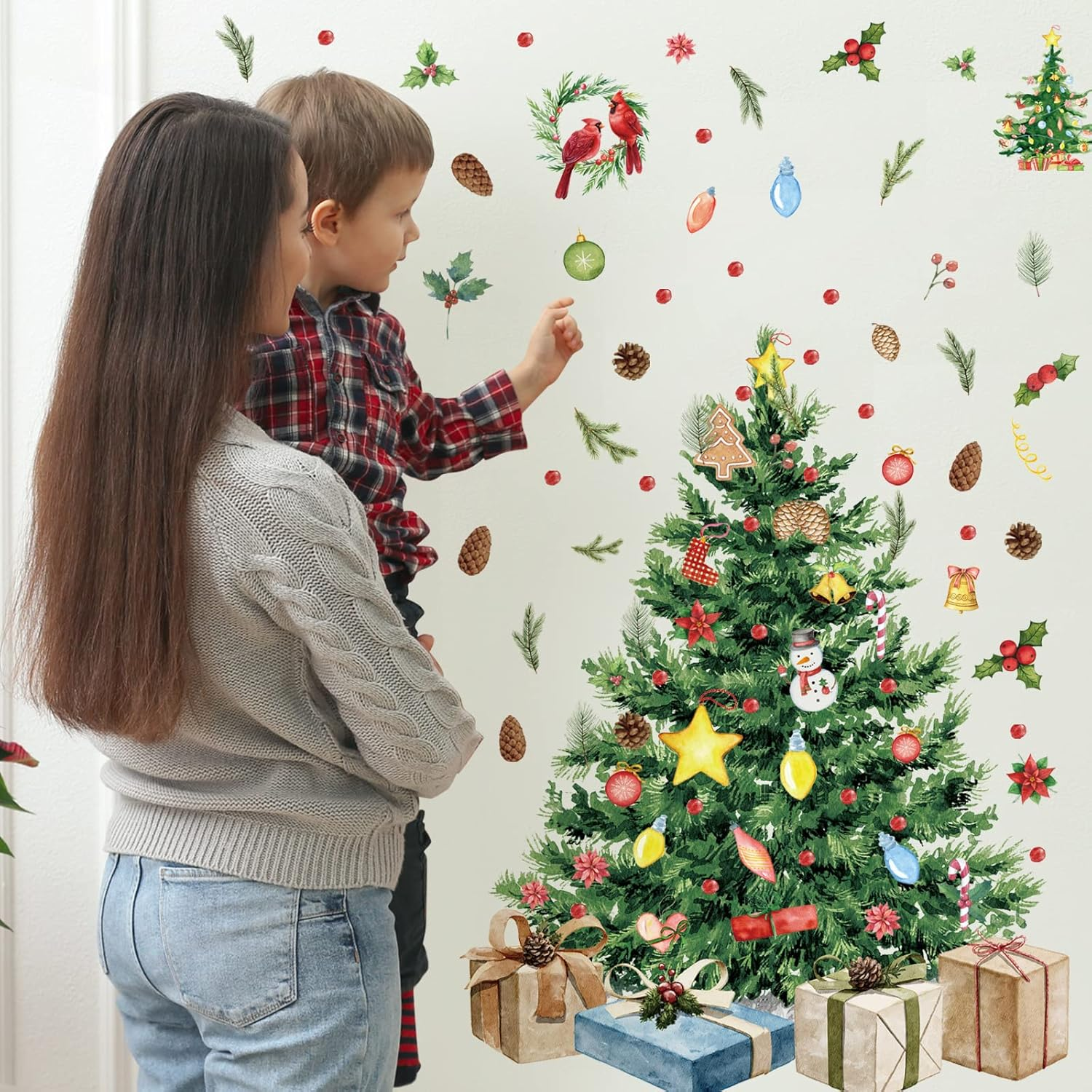 Spiareal Christmas Tree Wall Decals DIY Peel and Stick Stickers for Xmas Home Office Nursery Art