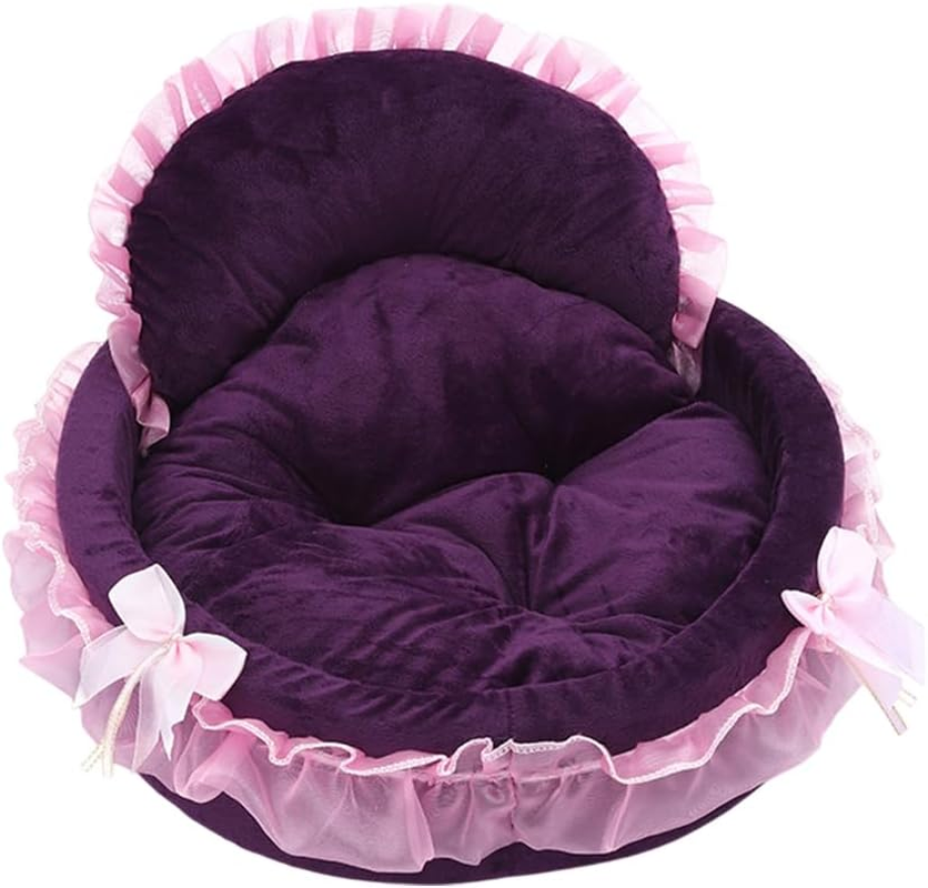 AIMALL Soft Princess Pet Bed with Lace Design and Removable Cushion for Cats and Small Dogs Anti-Slip Bottom 18.9 Inches Diameter image number 2