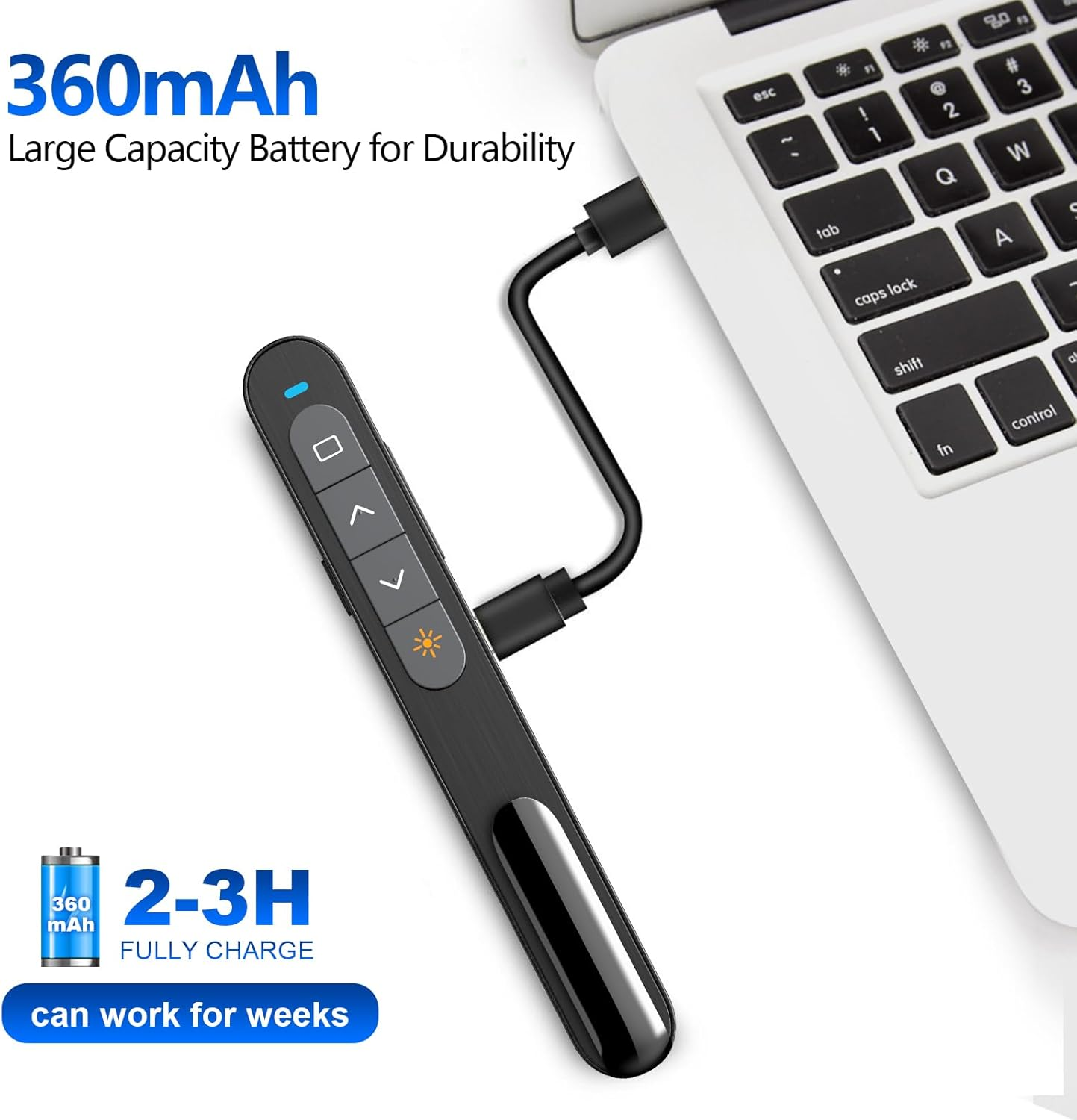 KNORVAY N76GBK Wireless Presenter with Green Light, 360Mah Rechargeable Hyperlink Volume Control USB Powerpoint Clicker Presentation Remote Control Laser Pointer 2.4Ghz