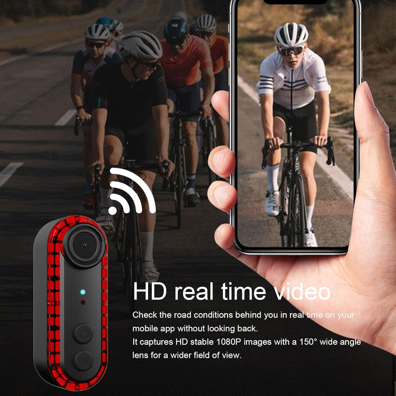 1080P Bike Rear View Camera, Tail Light, 6 Lighting Modes, Wide Angle Lens, 3500Mah Battery, Loop Recording, IPX6 for Mountain, Road Bike with APP, HD Stable Images image number 1