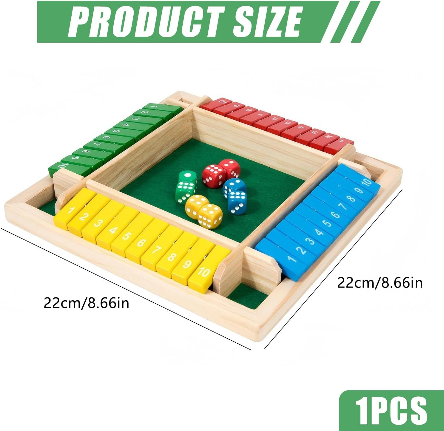 Shut the Box 4 Players Wooden Board Game - Challenge Your Family with This Fun and Educational Dice Game for Kids and Adults image number 2