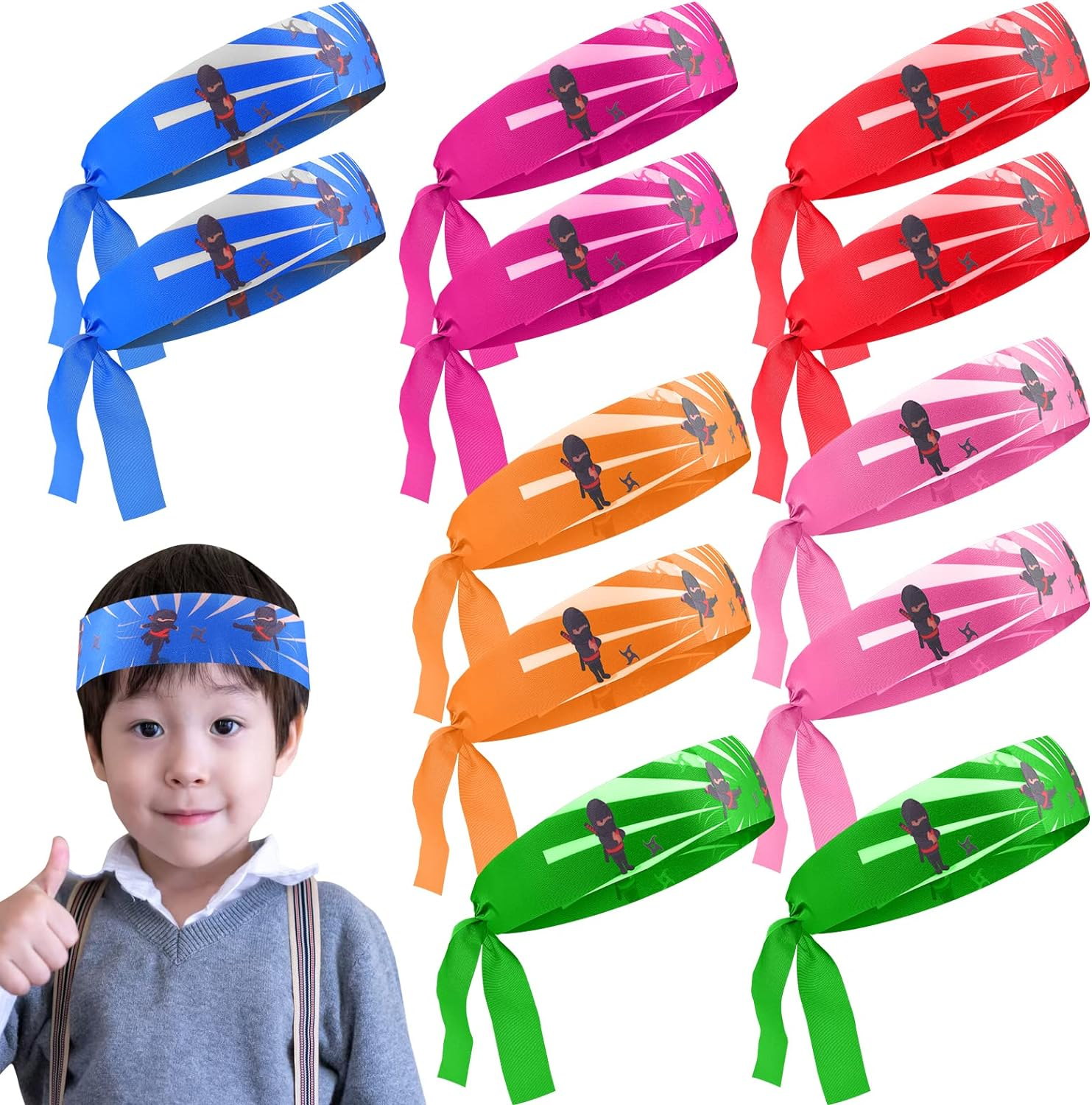 DOSTATNI 24 Pieces Ninja Headbands Karate Headband Red Ninja Warrior Headbands Ninja Party Favors for Ninja Party Decorations Ninja Birthday Theme Party Supplies Rainbow image number 1