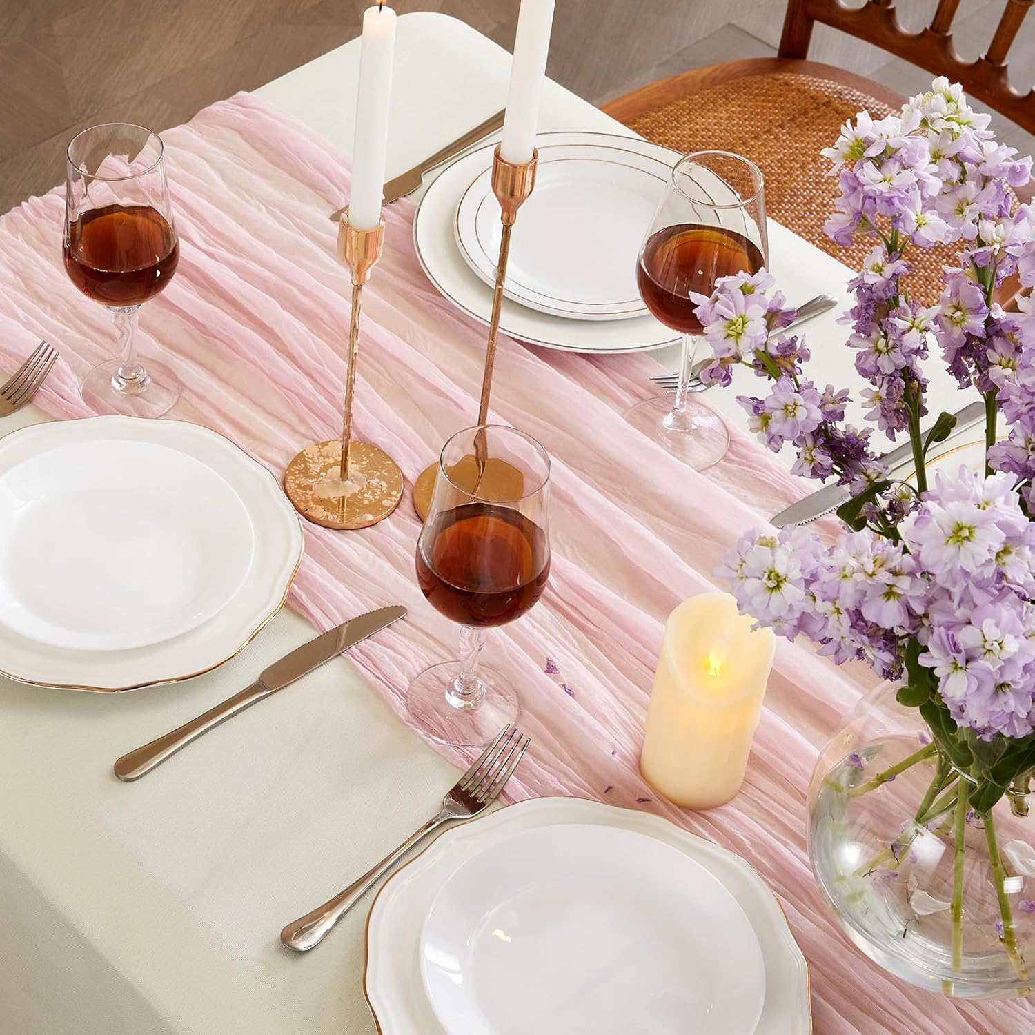 Dusty Pink Table Runner Cheesecloth 2 Pack 10FT Boho Gauze Table Runner 35X120 Inch Rustic Cheese Cloth for Wedding Valentines Party Romantic Table Decoration., Auzszq-90X300-20-2P image number 4