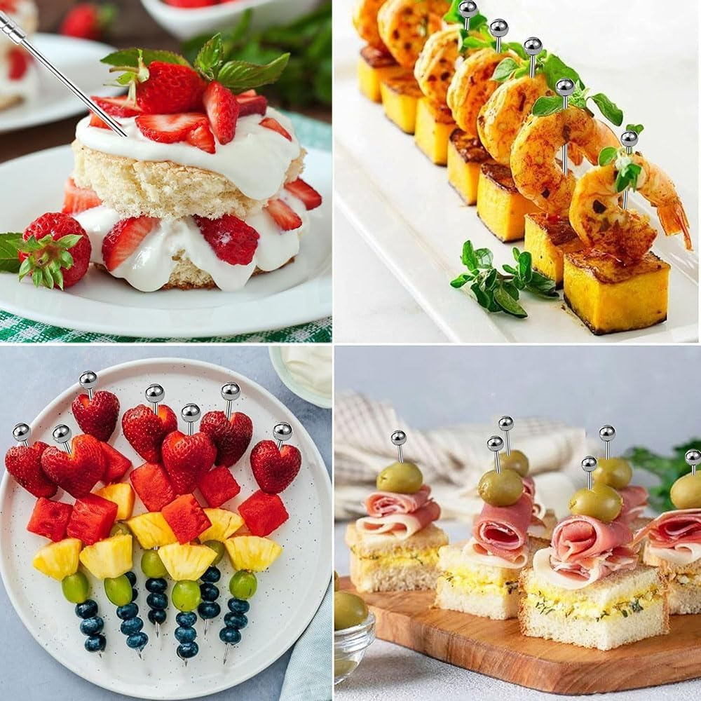 20 Pack Stainless Steel Cocktail Picks - 11Cm Reusable Martini Skewers for Olives, Fruit, Cheese | Dishwasher Safe Bar Accessories, Drink Garnish Picks (Silver) image number 3