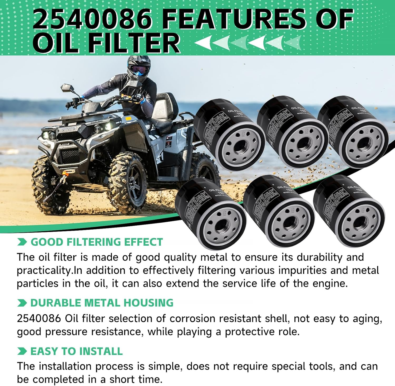 2540086 Oil Filter 2540122 2540006 for Polaris Ranger 570 700 800 900 1000 Crew XP General 1000 RZR 570 800 900 1000, Sportsman 600 700 800 ATV, RZR S 800 RZR 4 800 900 ACE 900 570 500, 6PCS image number 1