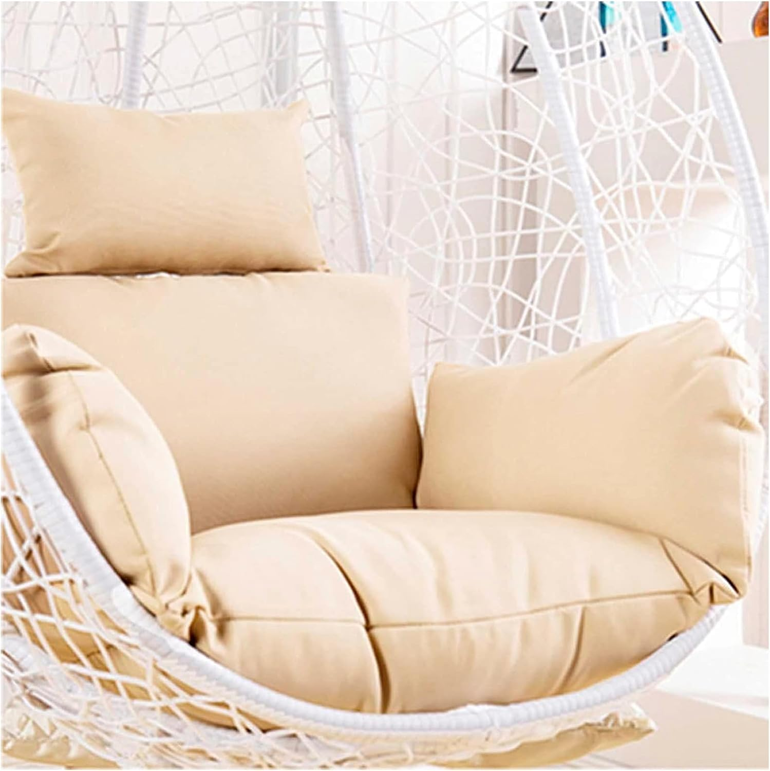 Cushion Egg Swing Cushion, Fluffy Outdoor Hanging Chair Cushion, Waterproof Replacement Cover for Hanging Chair Cushion, Hanging Chair Cushion with Headrest and Armrests, Beige