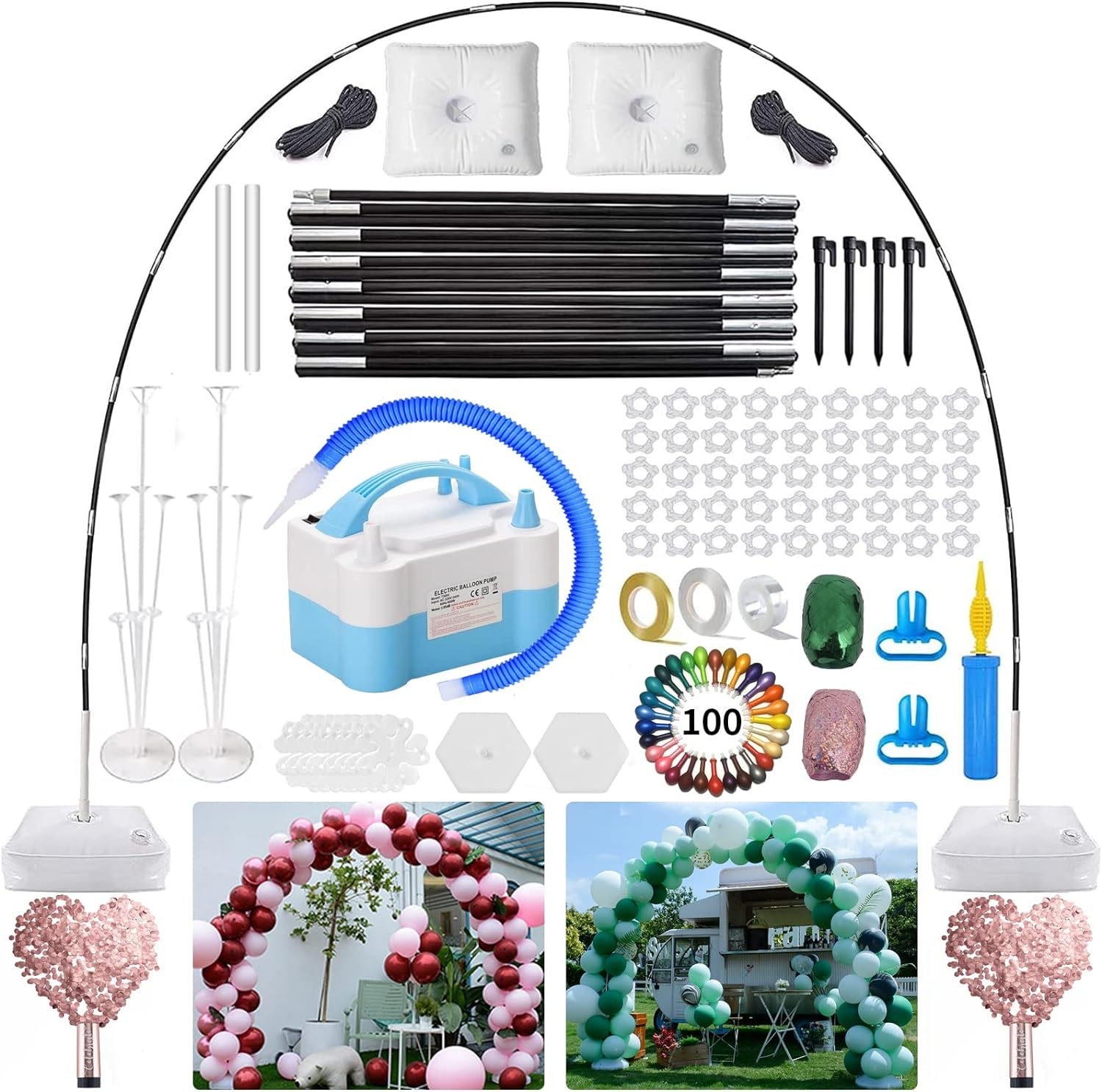Balloon Arch Kit and Balloon Pump, 2 PCS Table Stand, 10Ft Wide Adjustable Balloon Arch Stand with 100 Pcs Metal Balloons for Wedding Baby Shower Graduation Birthday Party Supplies Decoration image number 2