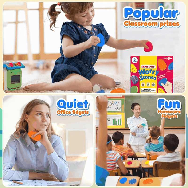 Fidget Toys Sensory Stone for Kids: 6 Pack Textured Soft Worry Stone for Autism Kids Calming - Fidget Stress Toys for Students Anxiety Relief - Small Prizes Fidget Toys image number 4