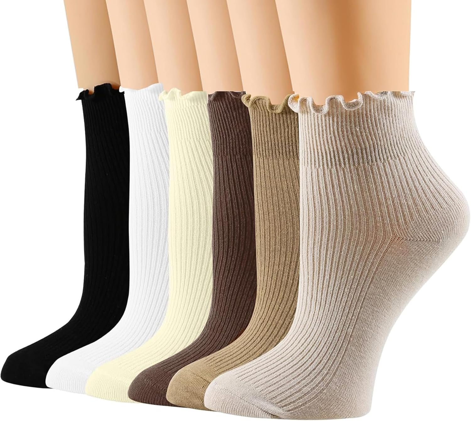 6 Pairs Womens Ruffle Socks,H HOME-MART Ruffle Turn-Cuff Casual Ankle Frilly Socks White Crew Socks Women Breathable Cool