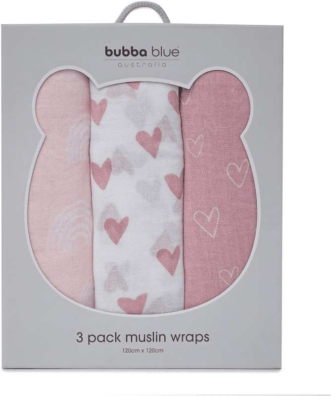 Bubba Blue Nordic Muslin Wrap 120 X 120 Cm Size, Dusty Berry/Rose (Pack of 3)