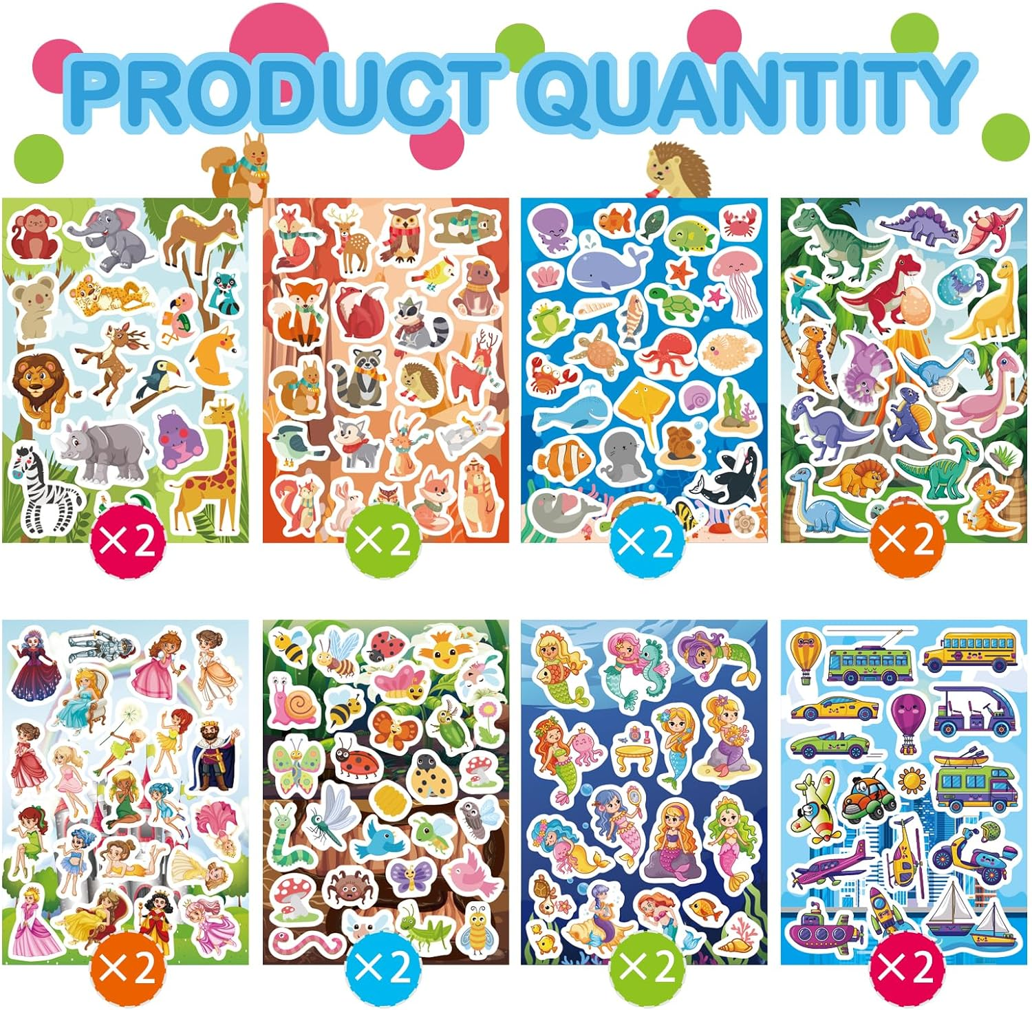 Kids Sticker, 342 PCS Animal Stickers, Colorful Water Proof Dinosaur Stickers, Princess Stickers, Decal Water Bottle Scrapbook Mermaid Stickers for Kids Boys Girls Birthday Party Gifts Decoration image number 3