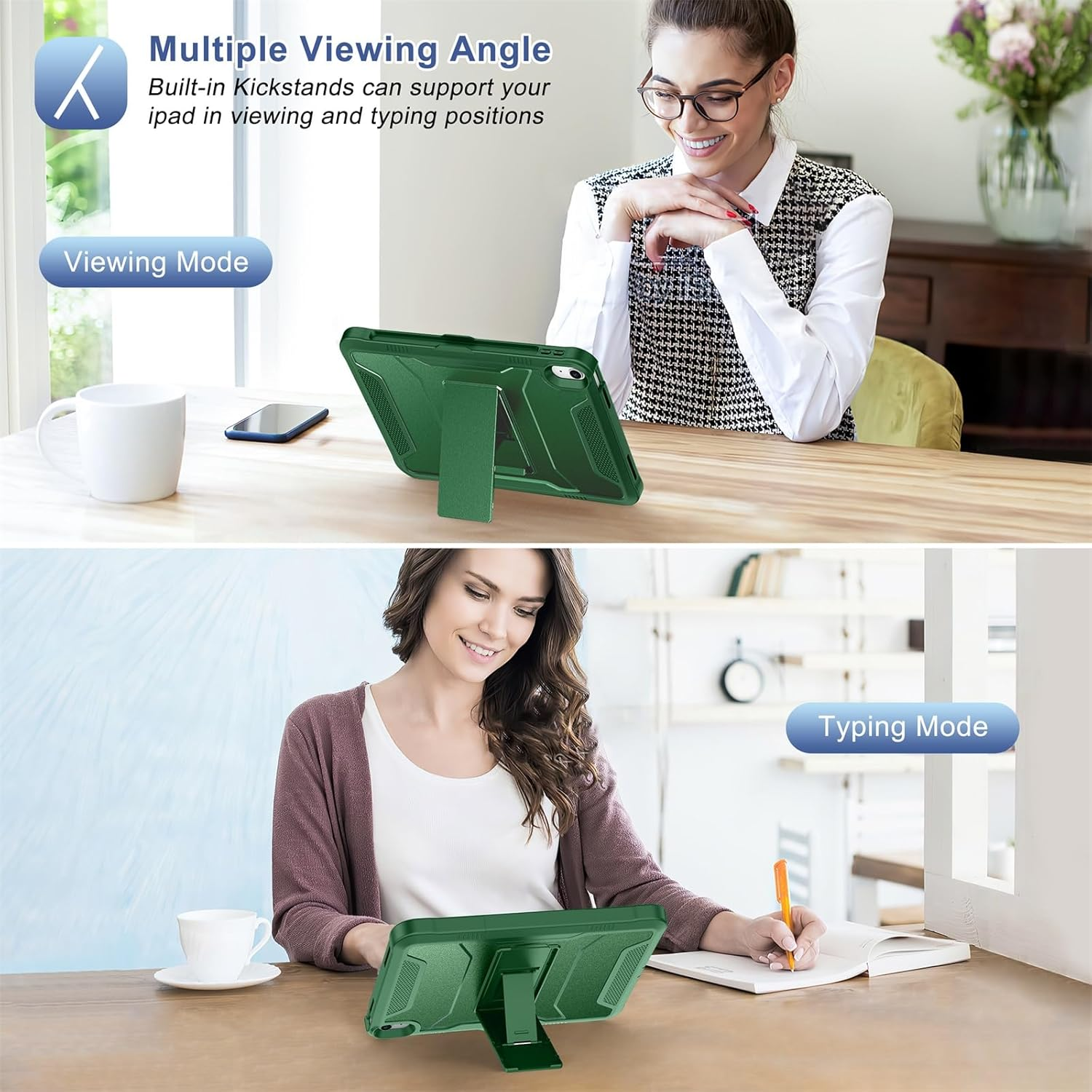 Soke Case for Ipad (A16) 11Th Generation 11-Inch 2025, Ipad 10Th Generation 10.9-Inch 2022, with Built-In Screen Protector and Kickstand, Rugged Full Body Protective Cover - Alpine Green - Hot Pink image number 6