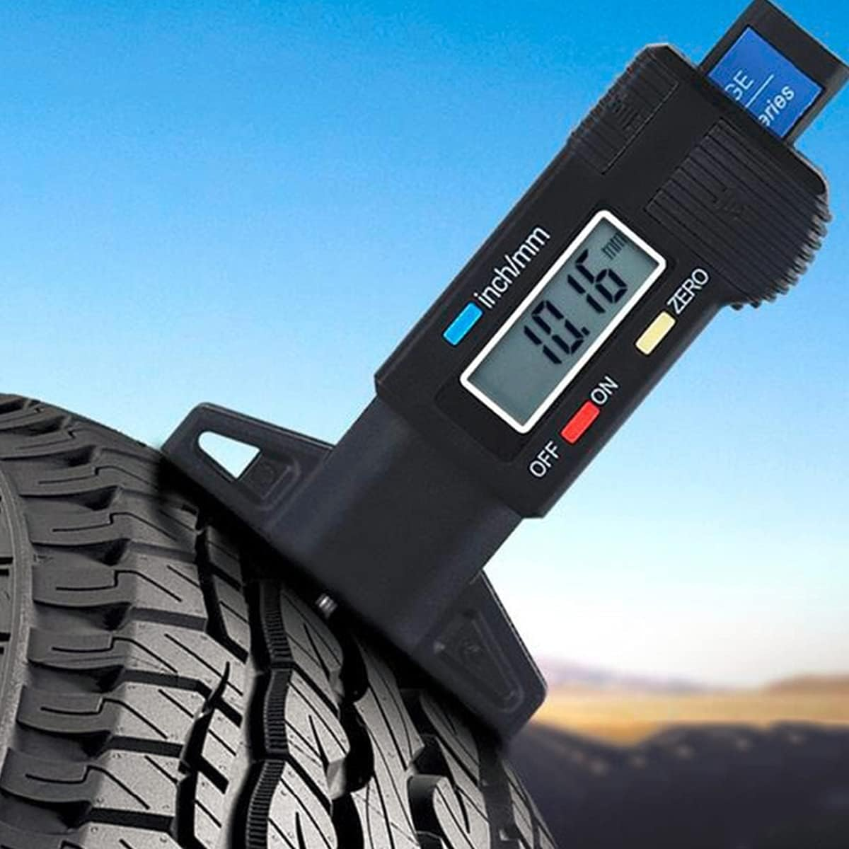 Tire Tread Depth Gauge, Digital Tire Tread Depth Gauge LCD with Inch and MM Conversion of 0-0.98 Inches, Tread Checker Tire Tester for Cars Motorcycle Trucks Vans SUV (Black)
