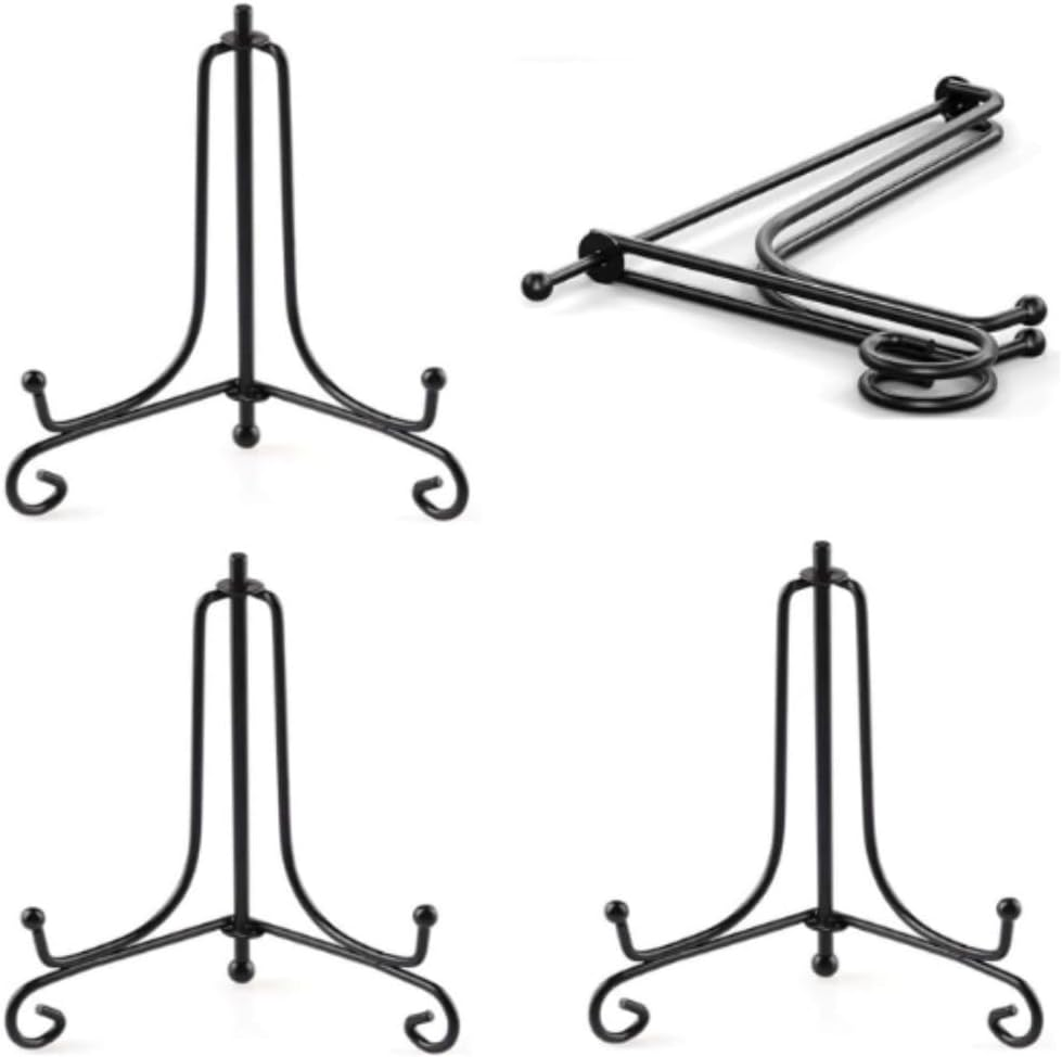 4Pcs Plate Stands for Display, Anti-Slip Iron Tabletop Display Stand, Foldable Metal Easel Stand Holder for Picture Frame, Decorative Plates, Photo, Collectibles, Artworks, Platter, Book(6In)