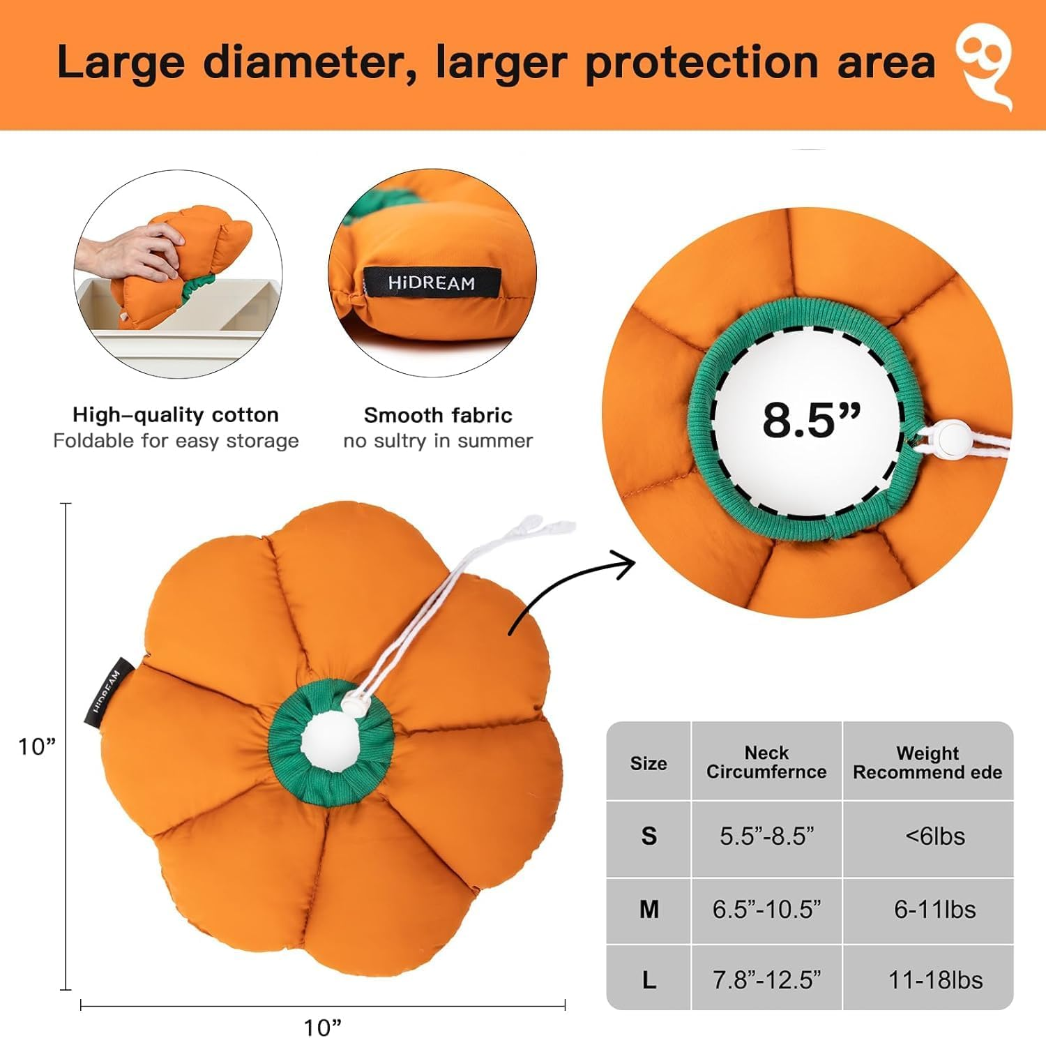 Pet Recovery Collar - Soft and Adjustable Flower Cone for Cats and Small Dogs (Orange, Large 5-9Kg) image number 6