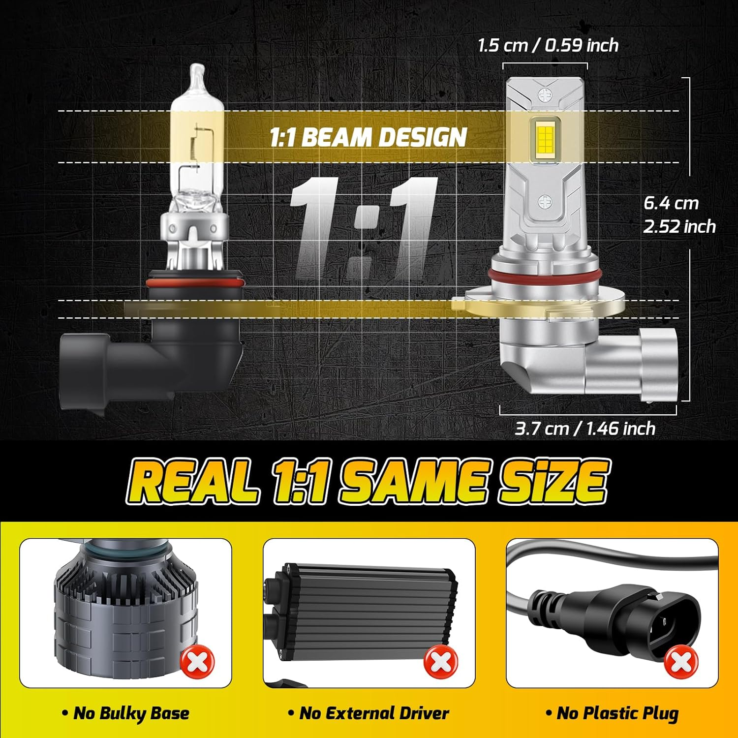 Kaidengzhe 9005/9006 LED Bulb 6000LM HB3 Bulb 60W 6000K 1:1 Mini Size Car HB4 Led Headlight Conversion Kit IP68 Fog Light Bulbs Plug & Play for High Low Beam Halogen Replacement, Pack of 2