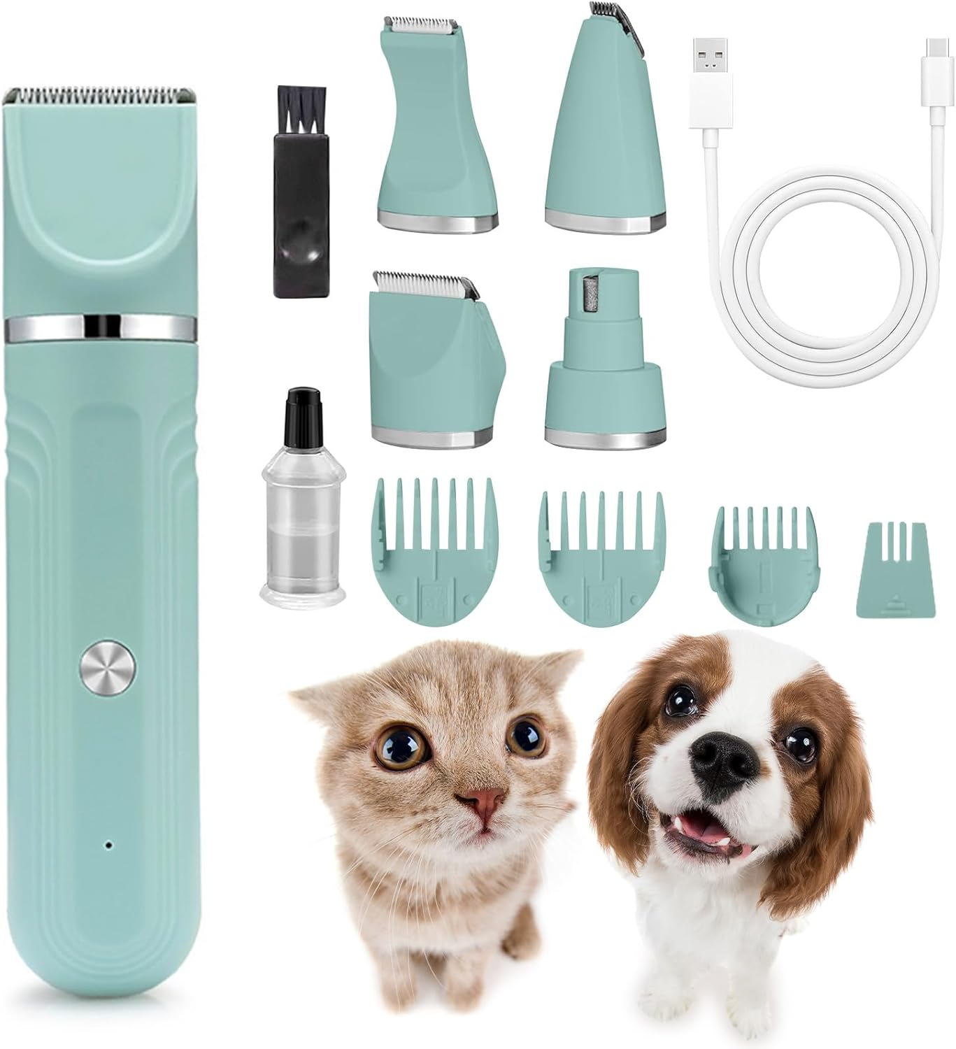 Grooming Kit, 4 in 1 Dog Clippers with 3 Cutter Head and Nail Grinder, Low Noise 55Db Paw Trimmer for Hair around Paws, Eyes, Ears, Face, Rump [4 Guide Combs] (Green) image number 1