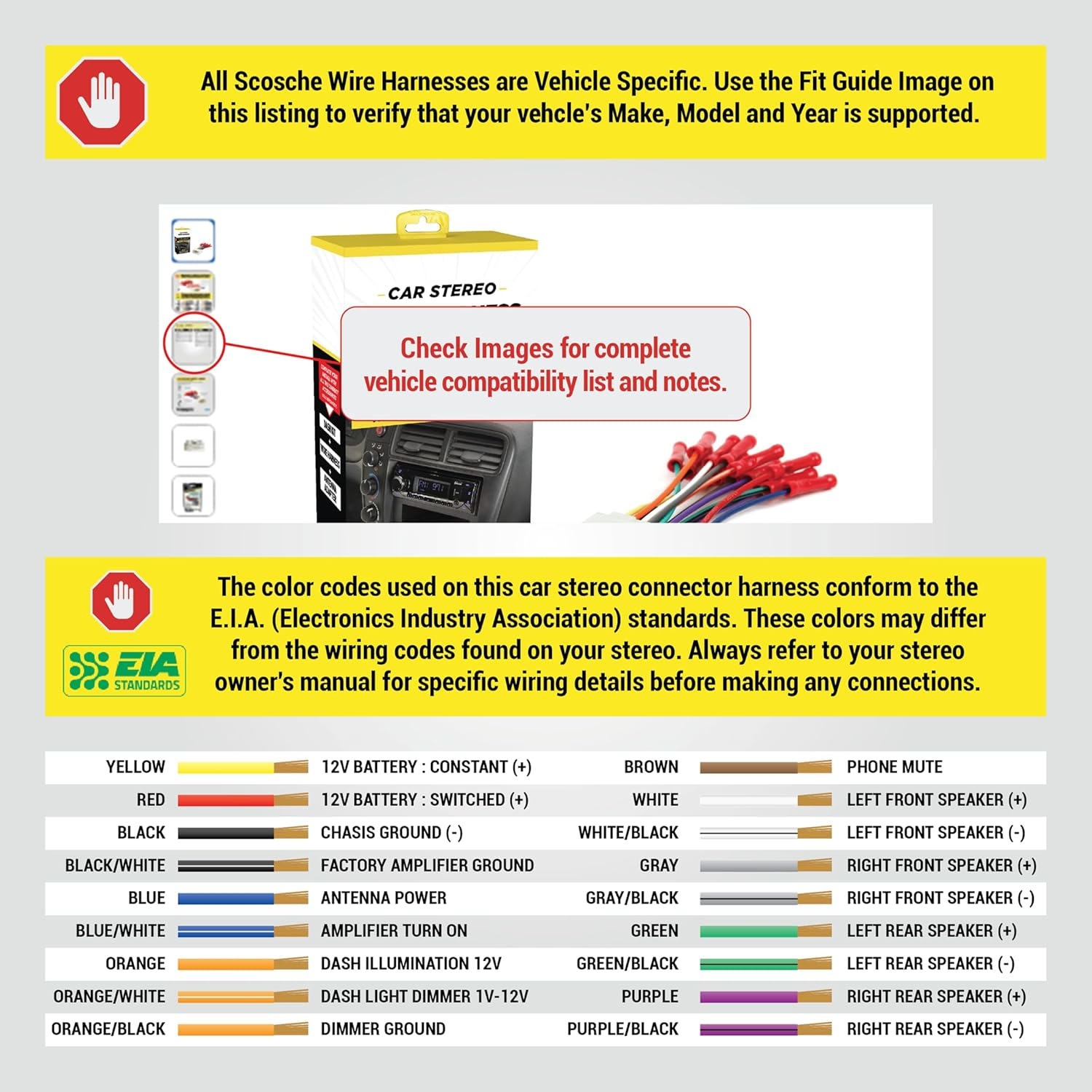 Scosche HA08BCB Compatible with Select 1998-08 Honda Power/Speaker Connector/Wire Harness for Aftermarket Stereo Installation with Color Coded Wires and Pre-Installed Wire Connectors image number 6