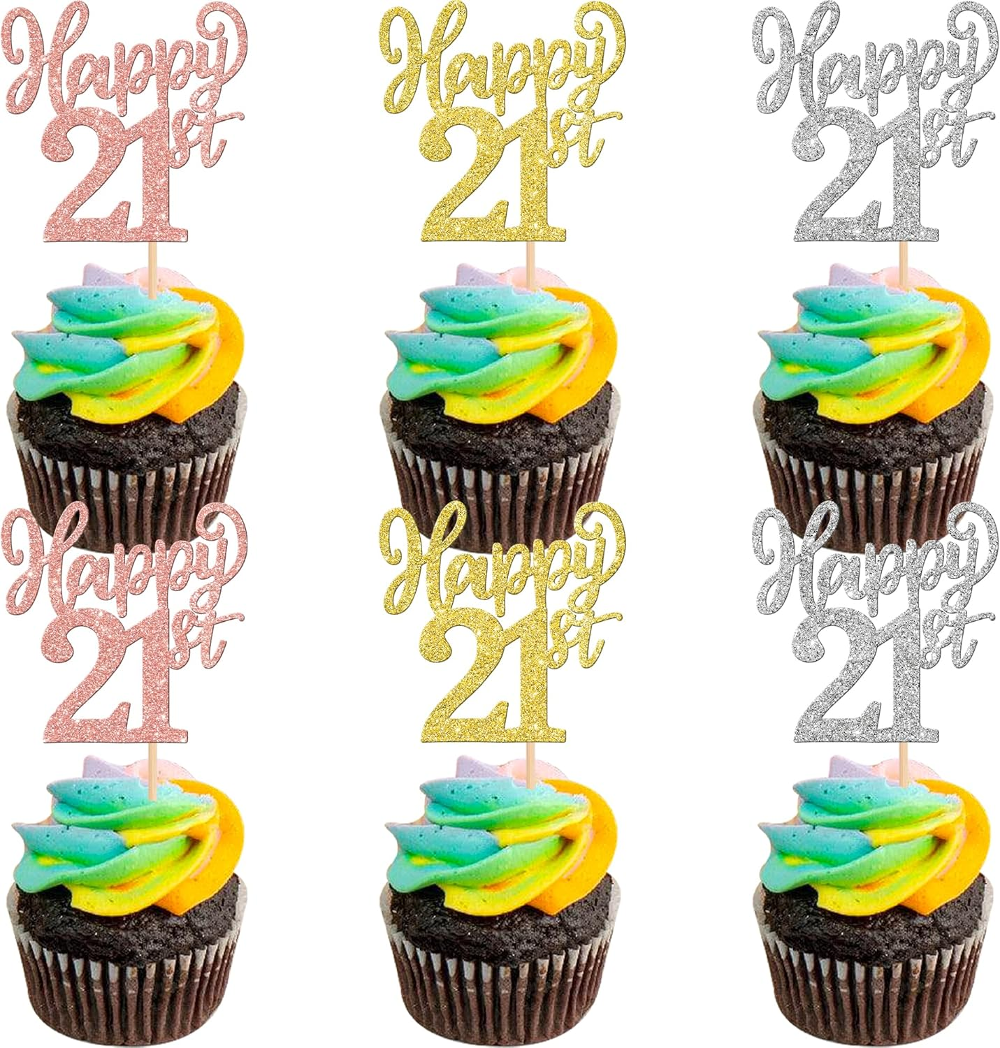 24 Pack Happy 16Th Cupcake Toppers Glitter Sixteen Cheers to 16 Years Number 16 Birthday Cupcake Picks for Happy 16Th Birthday Anniversary Party Cake Decorations Colorful