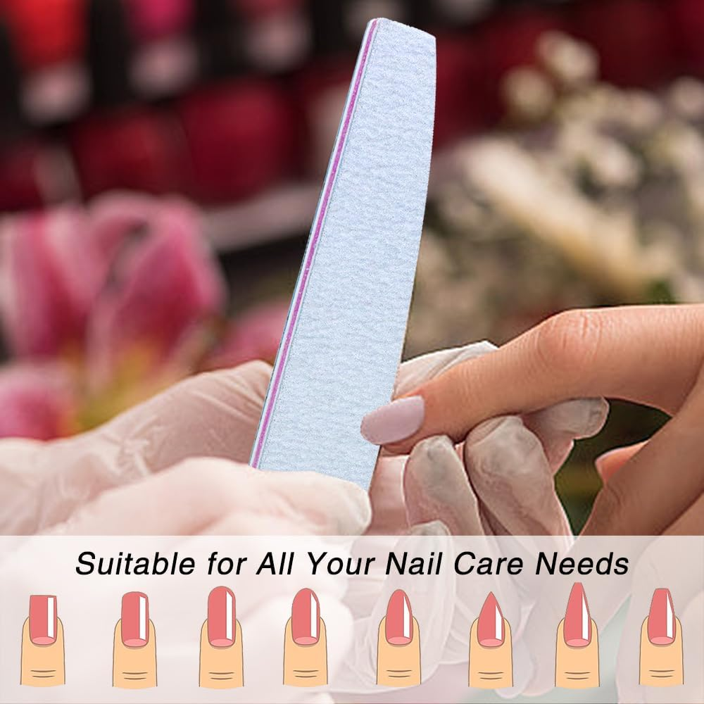 Nail Files 20-Pack Half Moon 100/180 Grit &ndash; Professional Double-Sided Emery Boards for Natural & Acrylic Nails &ndash; Washable, Durable & Reusable Manicure Tools image number 3