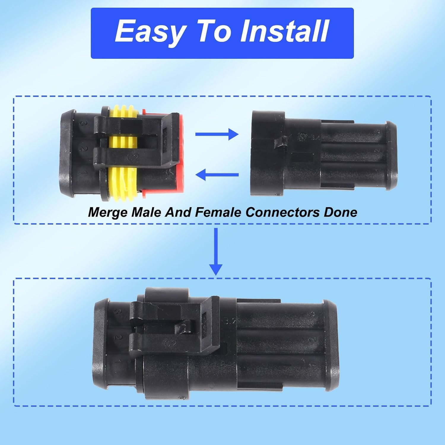 708PCS Waterproof Automotive Electrical Connector Terminals Kit,12V Car Electrical Wire Connectors Plug Kit,1/2/3/4/5/6 Male and Female Pin Connectors for Motorcycle, Truck, Car, Boats image number 1