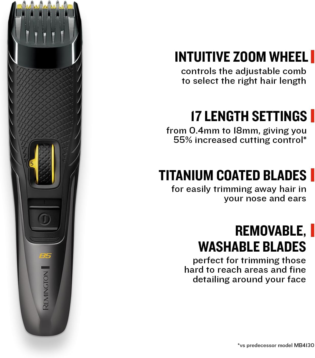 Remington B5 Style Series Cordless Beard and Stubble Trimmer for Men with Adjustable Zoom Wheel and Titanium Coated Blades - MB5000 image number 3