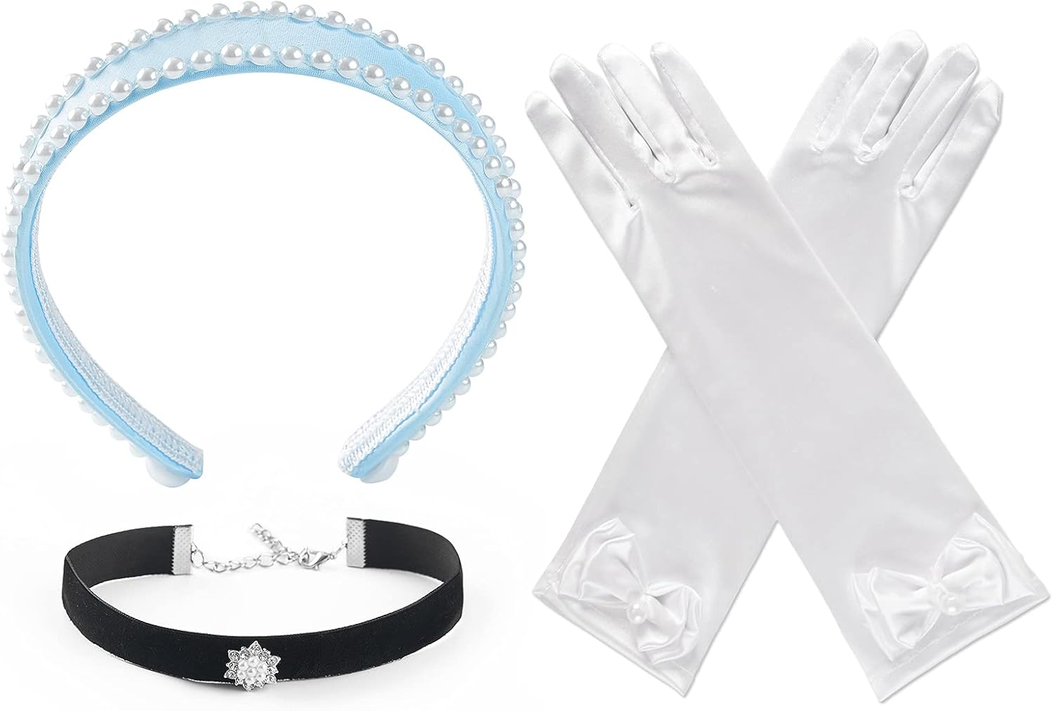 Girls Princess Costume Headband Choker & Gloves Set for Cinderella Halloween Dress up Accessories image number 1