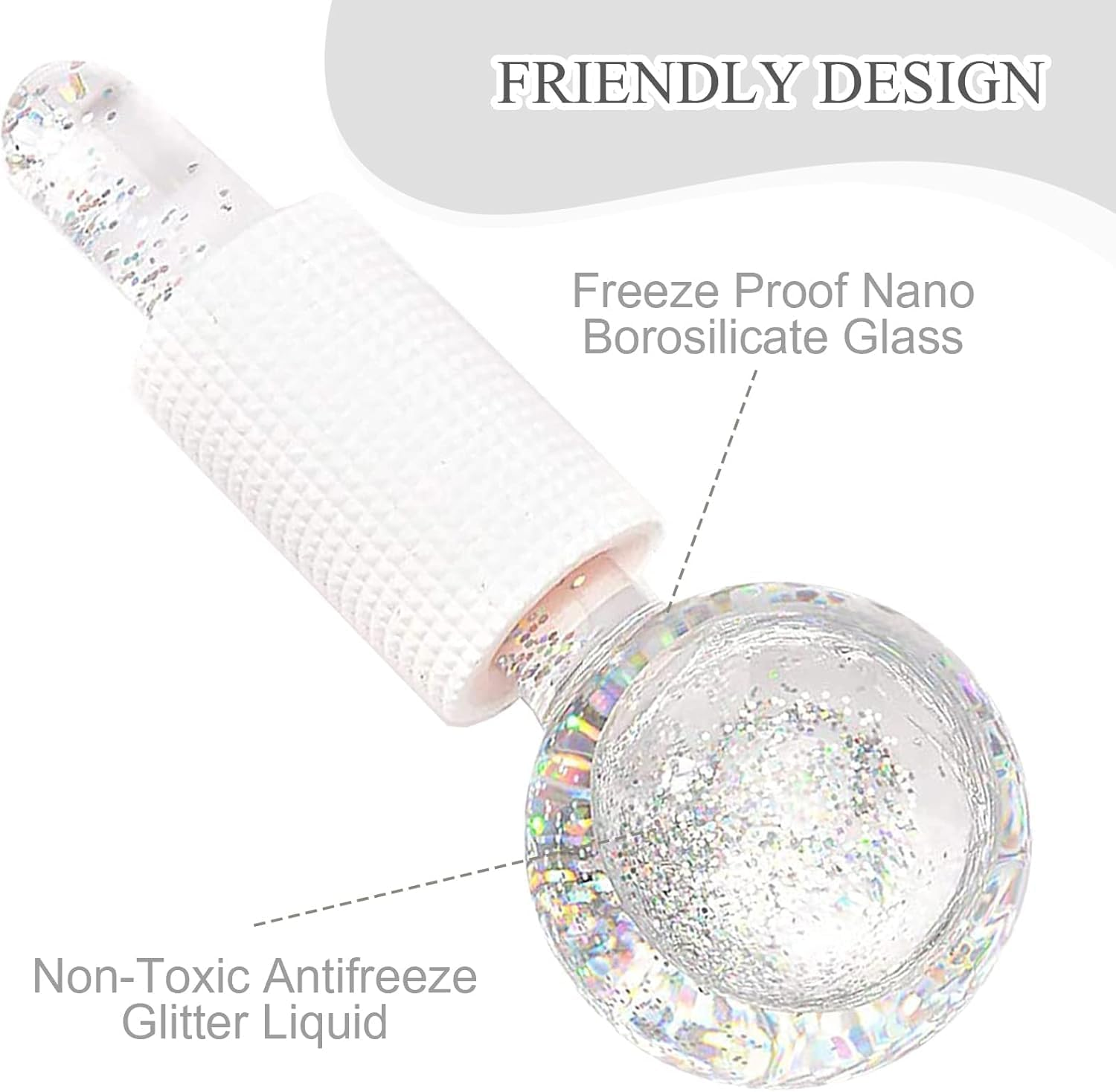 Ice Globes for Face - 2PCS Unbreakable Ice Roller for Face & Eyes, Skin Tightening & Anti-Aging&ndash;Perfect Ice Globes for Reduction of Puffiness & Wrinkles of Face, Neck & Eyes, Glitter White image number 2