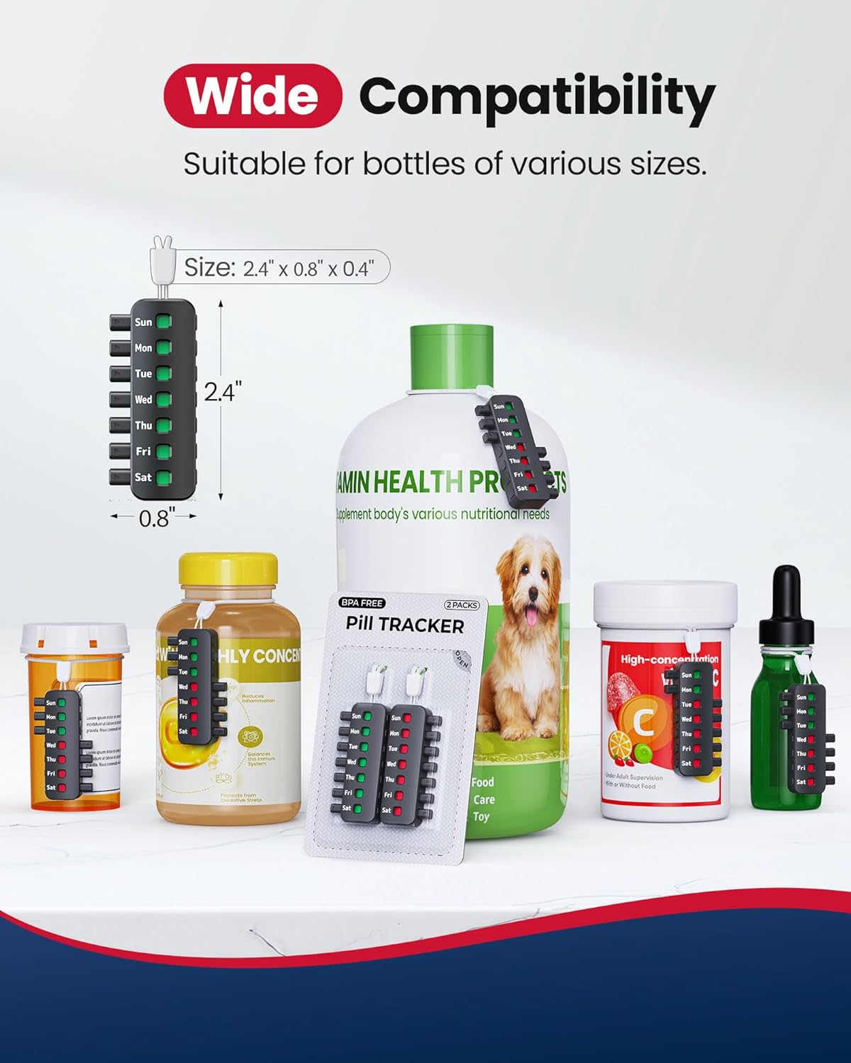 Reusable Pill Reminder for Different Bottles, Arthritis-Friendly Pill Tracker for Easy Use, No Refill Needed, Anti-Slide Medication Tracker, Compact Medication Reminder, Black, 2 Packs image number 5