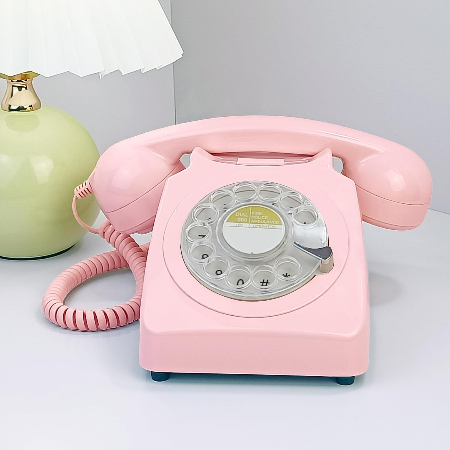 Pink Retro Rotary Landline Phone 1960S Vintage Telephone Old Fashioned Corded Phones with Mechanical Ringer for Home/Office/Hotel/,Old School Telephone