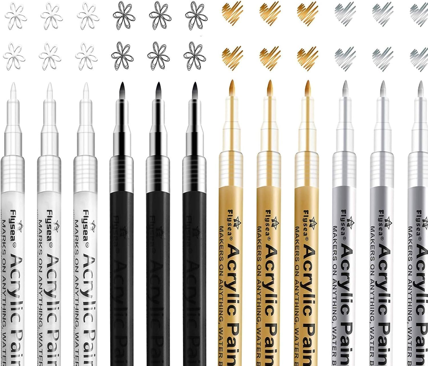 12 Pcs Acrylic Paint Pens, Betterjonny 0.7Mm Paint Marker Permanent Paint Pens for Rock Painting, Wood, Ceramic, Glass, Canvas, Metal, Plastic Mark image number 1