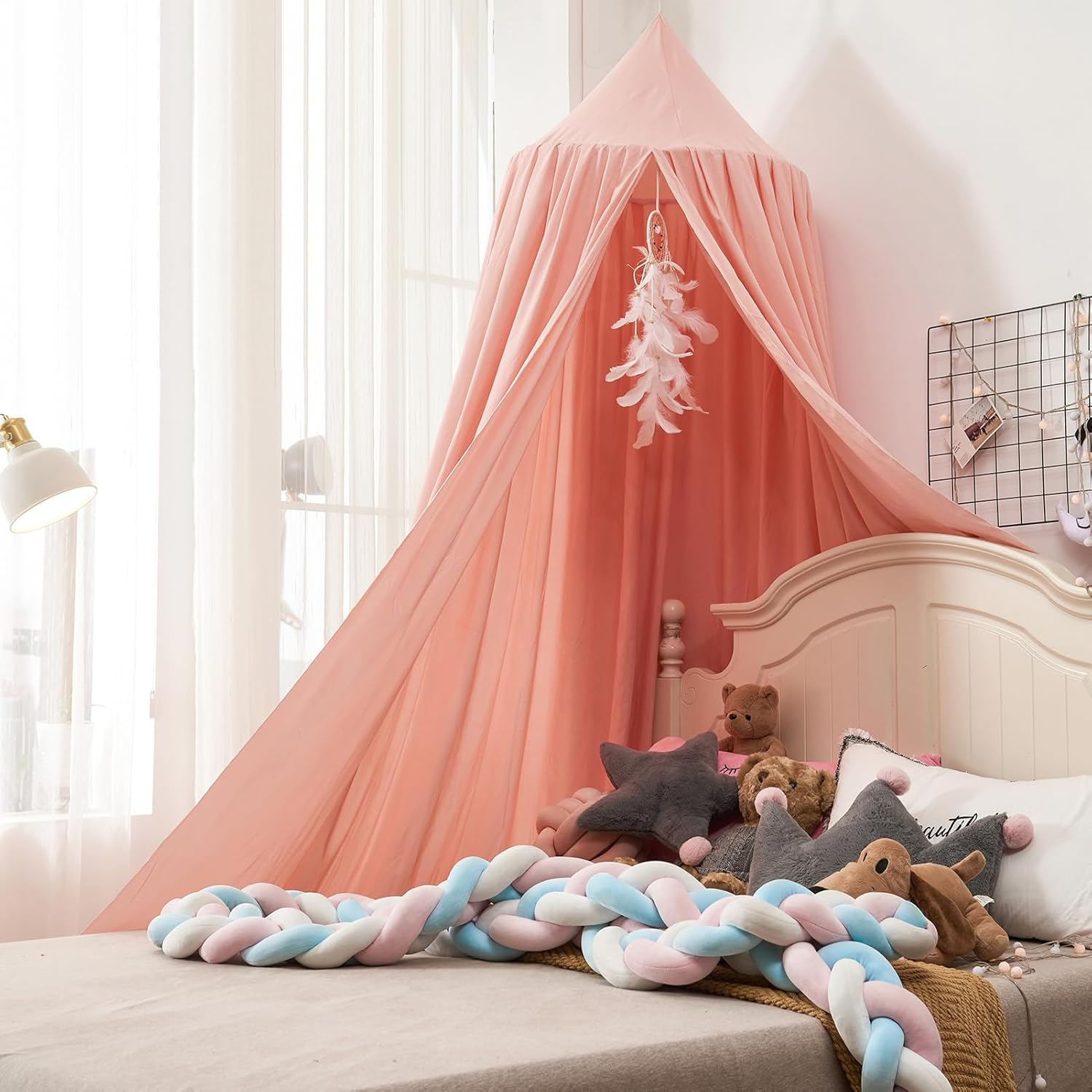 Princess Decor Canopy for Kids Bed, Soft and Durable Bed Canopy for Girls Room Tent Canopy Dreamy Mosquito Net Bedding, Children Reading Canopies Indoor(Pink)