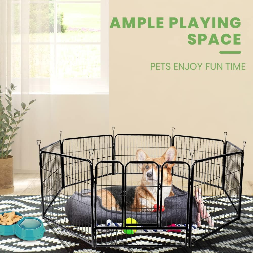 Taily Dog Playpen 8 Panel Pet Cage Puppy Pen Enclosure Fence Exercise Foldable Metal Play Yard 60CM