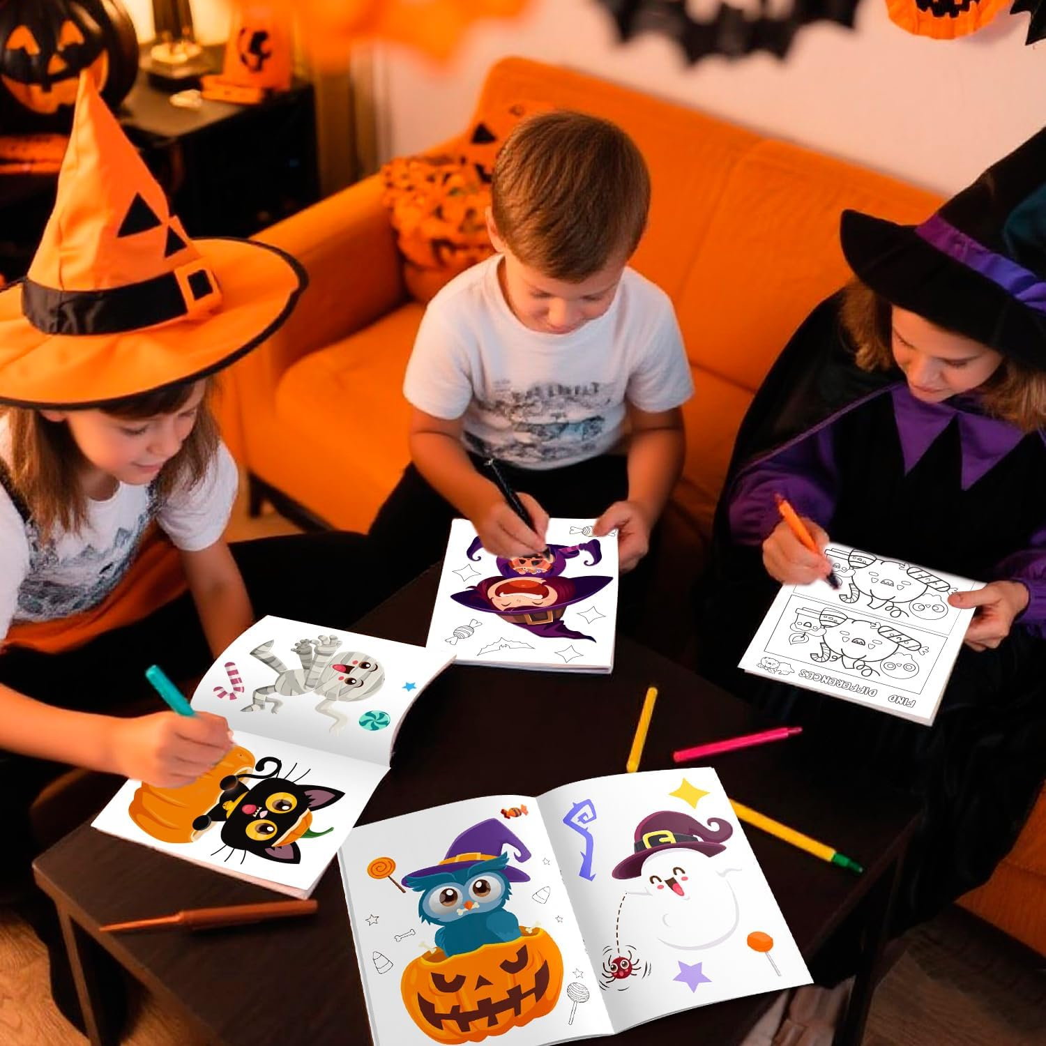 Halloween Coloring Books Bulk, 24 Pcs Halloween Painting Book Decorations Coloring Books 12 Pcs Party Color Pencils for Party Decorations