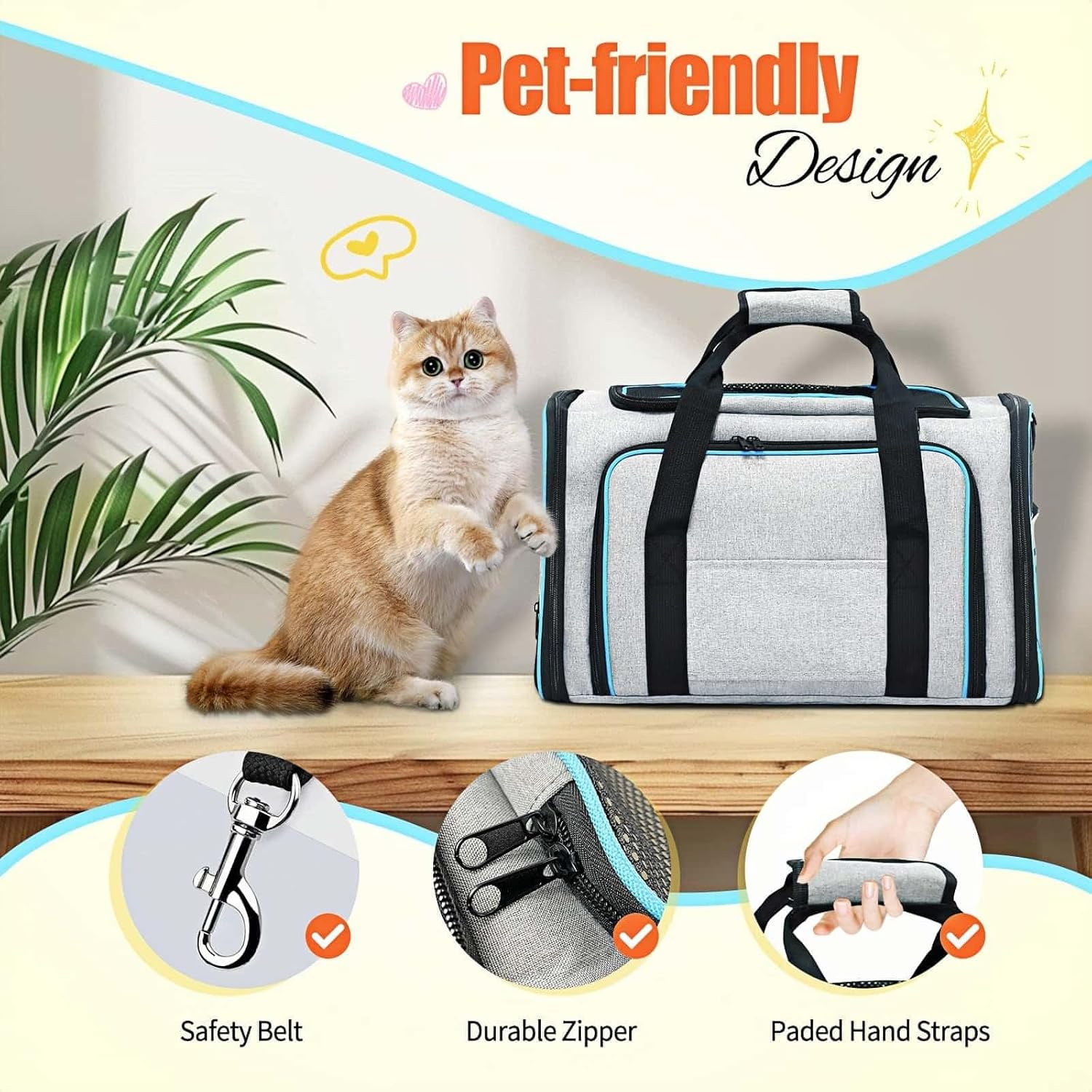 2 Side Expandable Pet Carrier for Cats & Small Dogs, Airline Approved Portable & Soft Sided Carrier Travel Bag image number 1