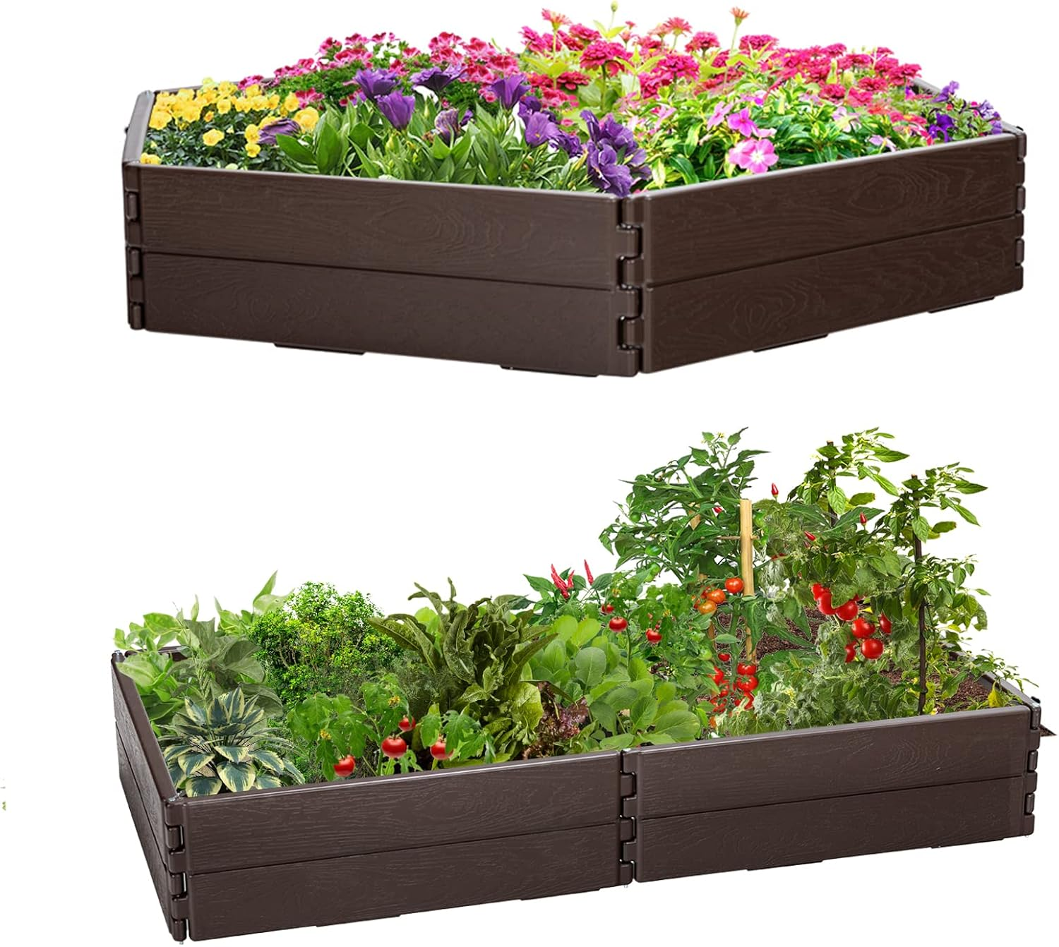 Costway HDPE Raised Garden Bed, Outdoor above Ground Garden Planter W/ 2 Configurations of Rectangular & Hexagon, Easy-Setup Gardening Bed W/Metal Stake, Open Base, Resist Weather, for Garden, Patio image number 1