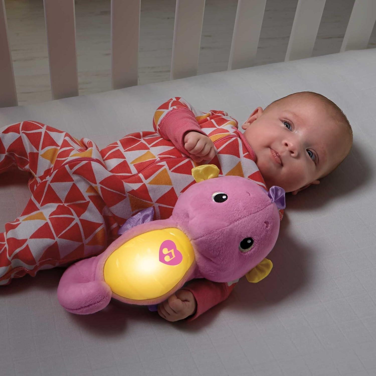 Fisher-Price Pink Soothe and Glow Seahorse Plush Toy, Baby Toy, Ages 0-3, Sea Life Theme, Requires 2 AA Batteries image number 5