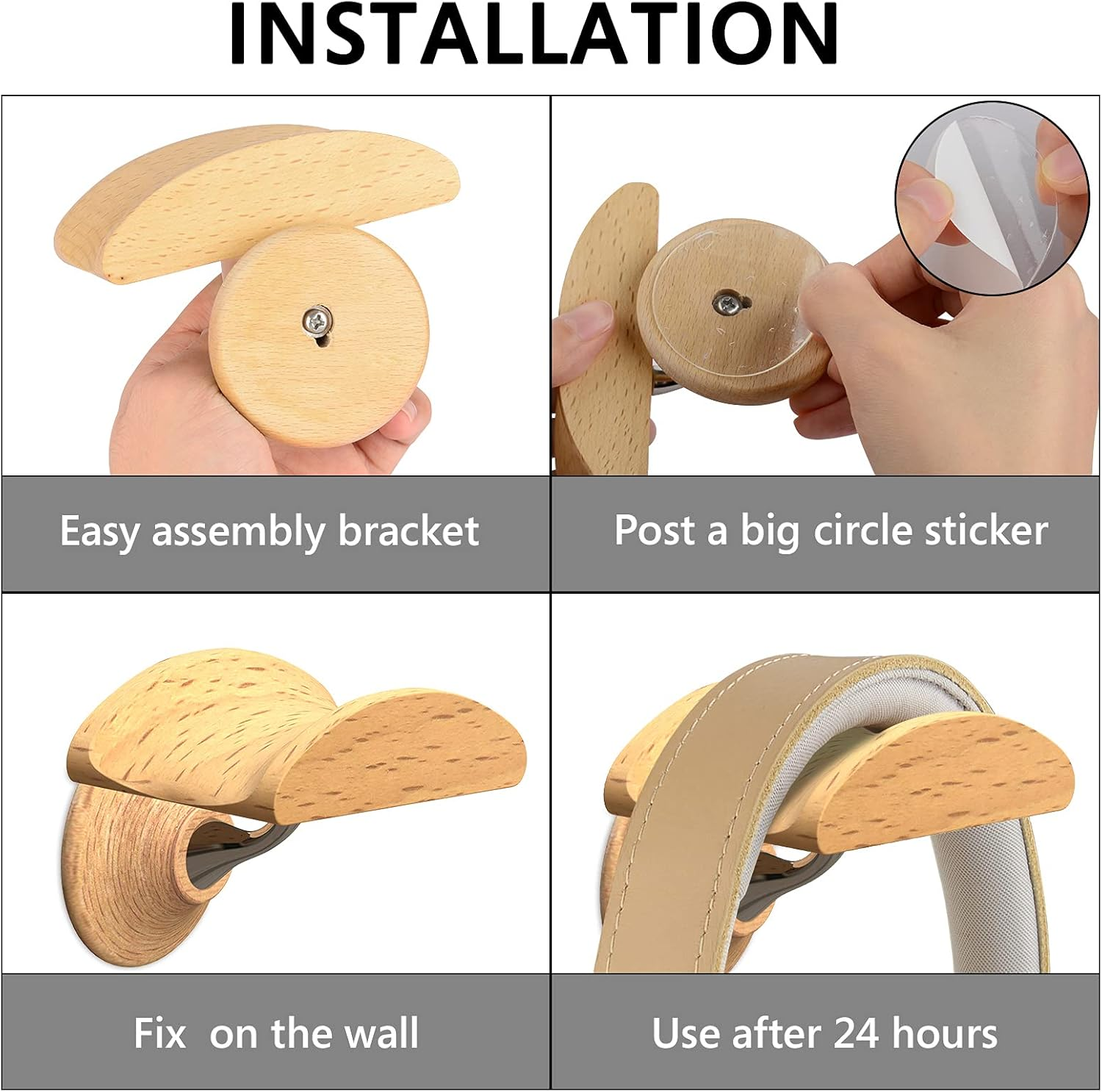 Geekria Wooden Headphone Wall Mount for Over-Ear Headphones, Headset Wall Mount, Headsets Hanger Compatible with Apple Airpods Max, Sony WH-1000XM6, WH-1000XM5, Bose QC45, QC35 Headphones. image number 4